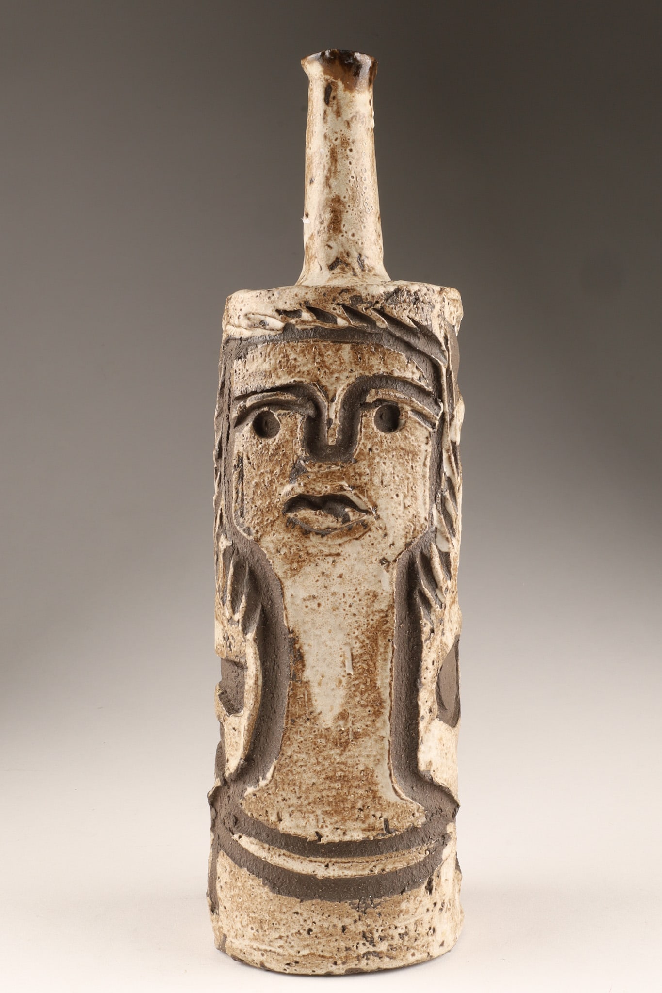Charles Sucsan Mid-Century Modern Brutalist Ceramic Bottle Vase Sculpted Face (1 of 8)