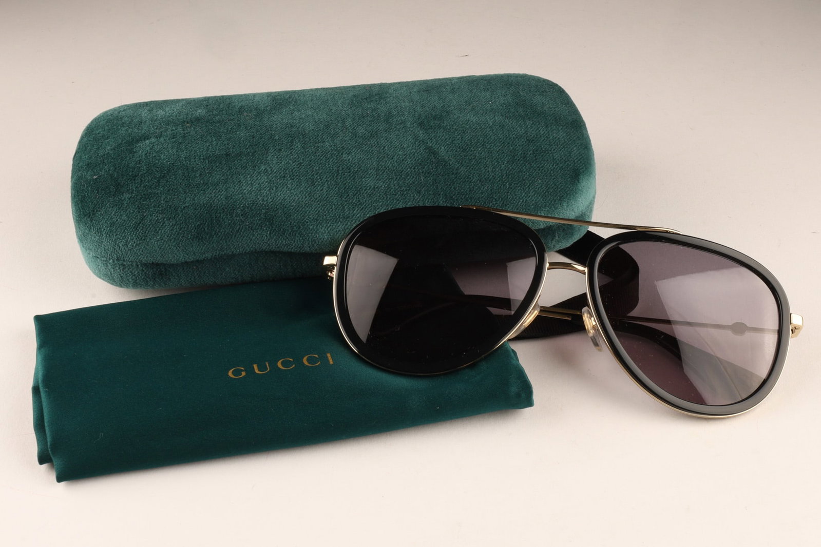 Pair of Gucci Aviator Sunglasses with GG logo and velvet case (1 of 10)