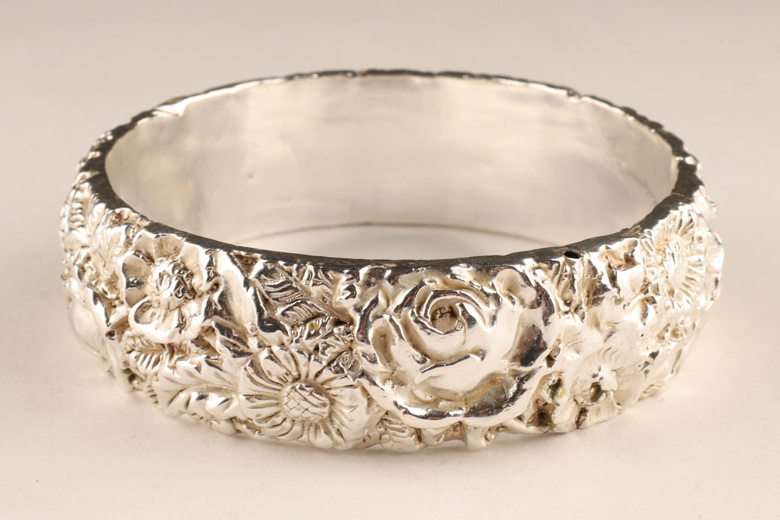 Sterling Silver Repousse Floral Cuff Bracelet (1 of 6)