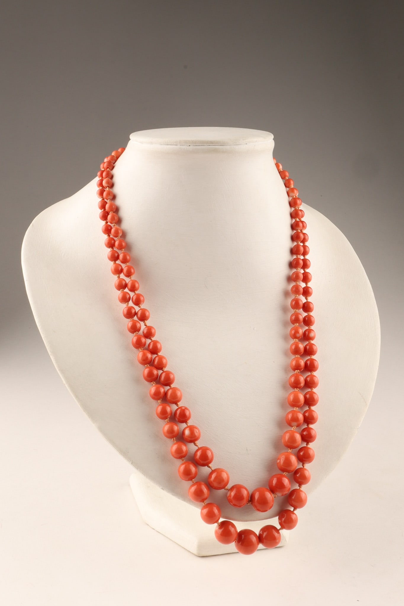 18kt yellow gold and red coral graduated double strand necklace (1 of 12)
