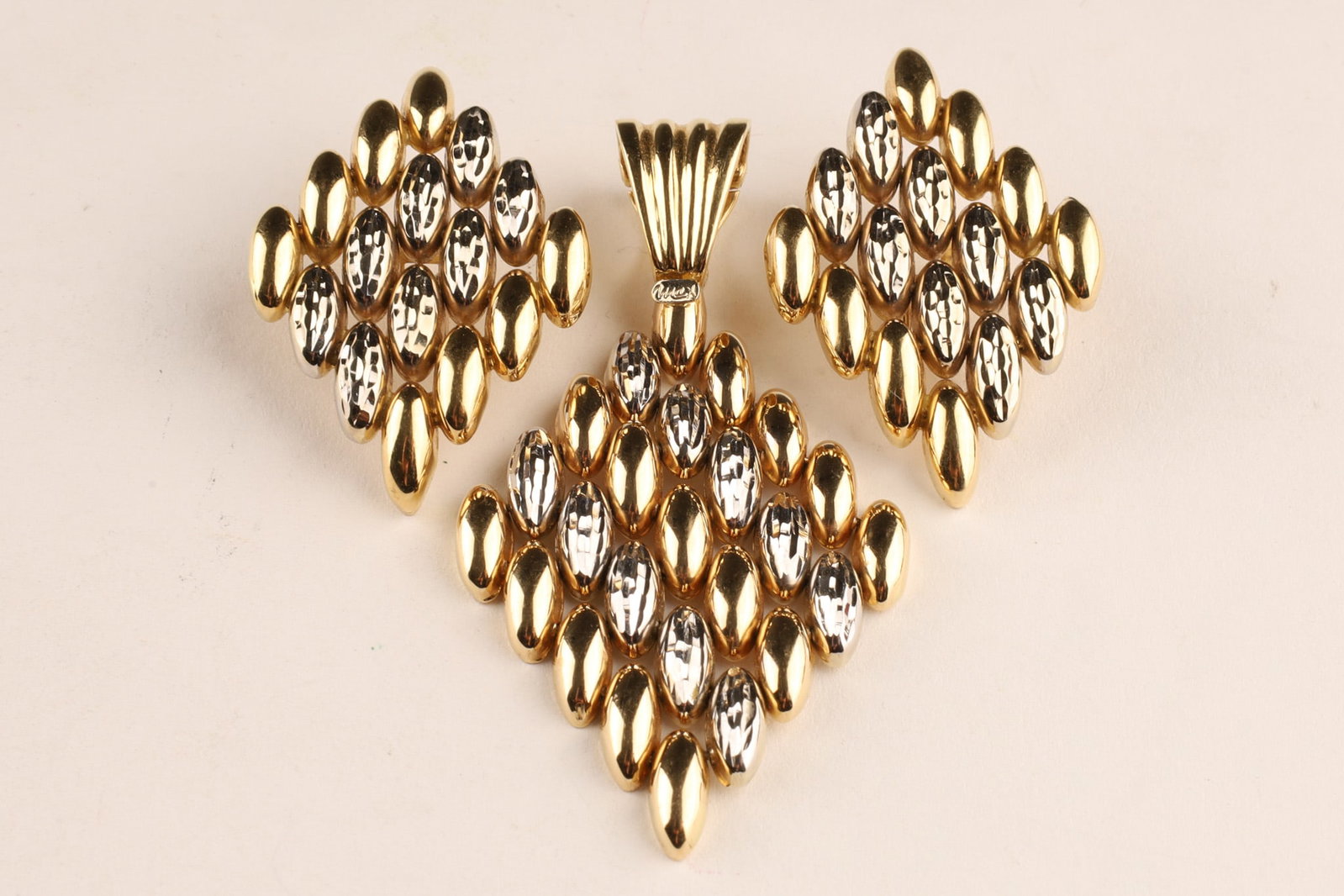 Set Italian 18K Yellow and White Gold Modernist Earrings and Pendant Demi-parure (1 of 10)