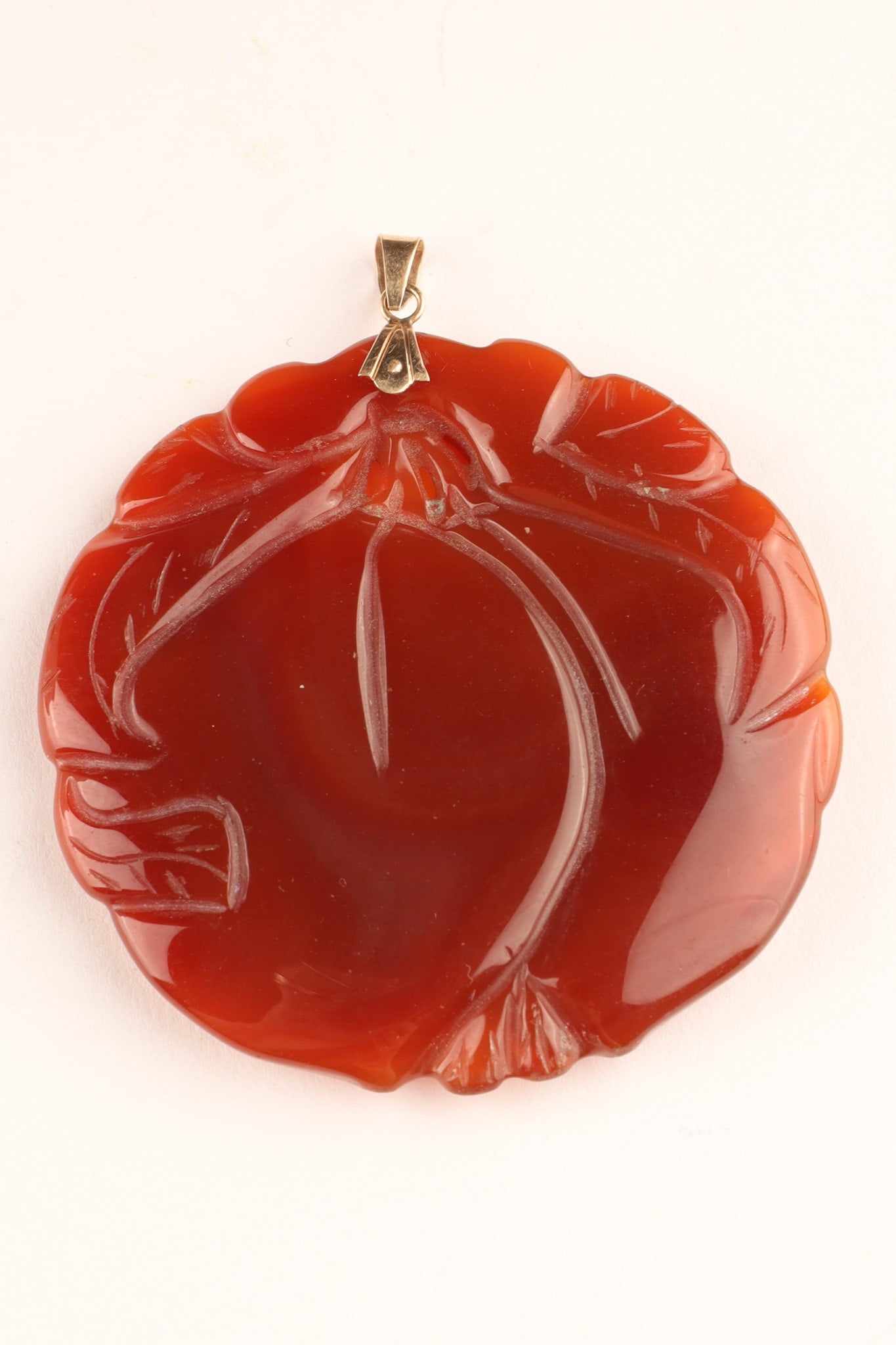 Chinese Carved Carnelian Pendant With 14K Gold Bail (1 of 6)