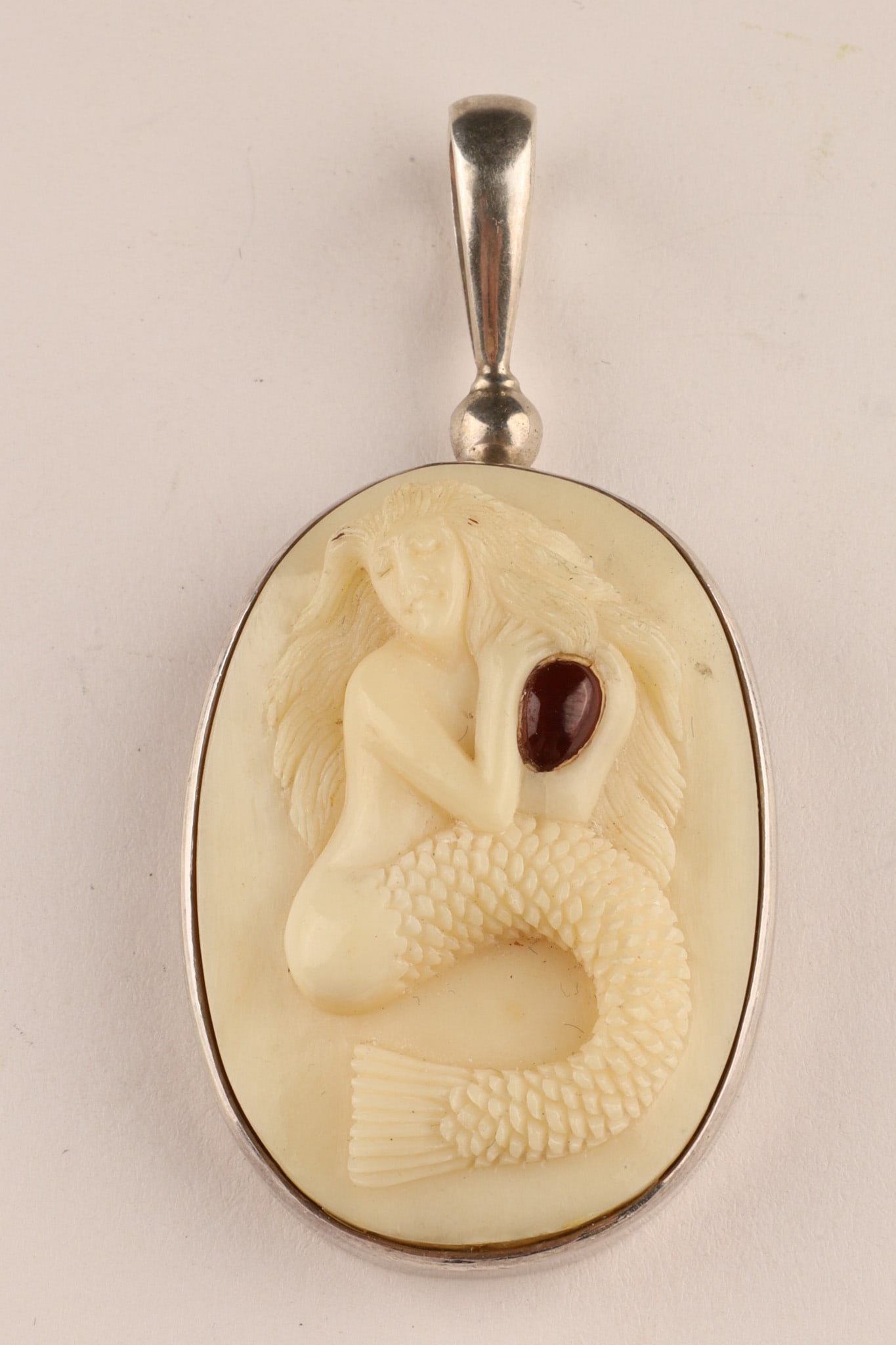 A .925 Sterling SAJEN Carved Mermaid Pendant with gemstone (1 of 6)