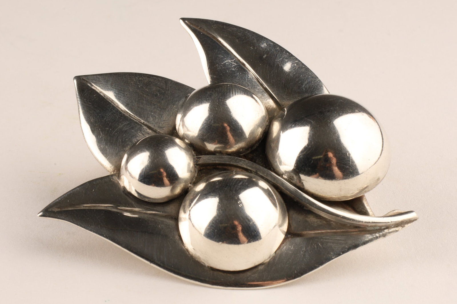 Sterling Georg Jensen Denmark Leaf and Berry Brooch (1 of 4)