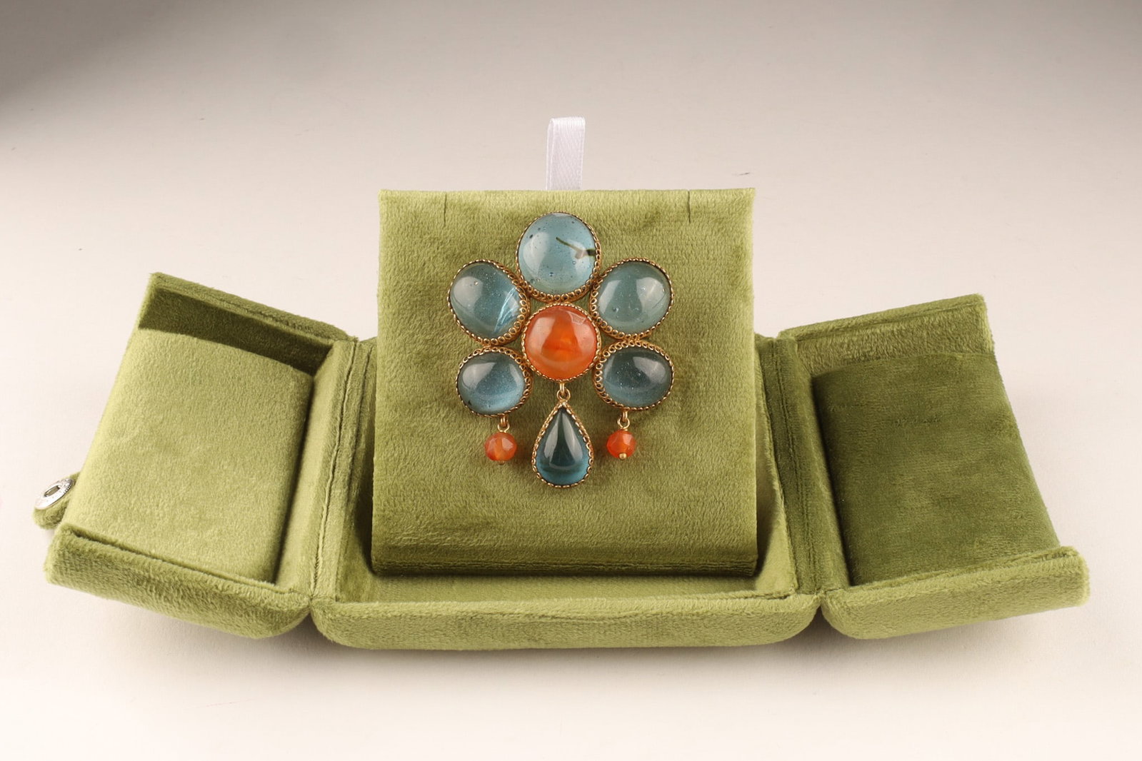 Silver Vermeil Carnelian and Blue Topaz Floral Brooch (1 of 8)