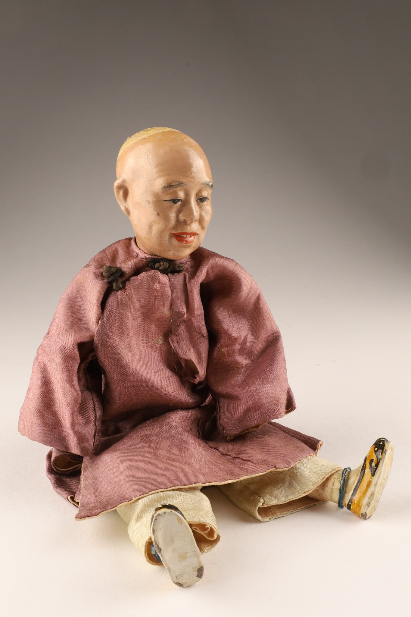 Antique Chinese Composition Character Doll in a Silk Robe (1 of 10)