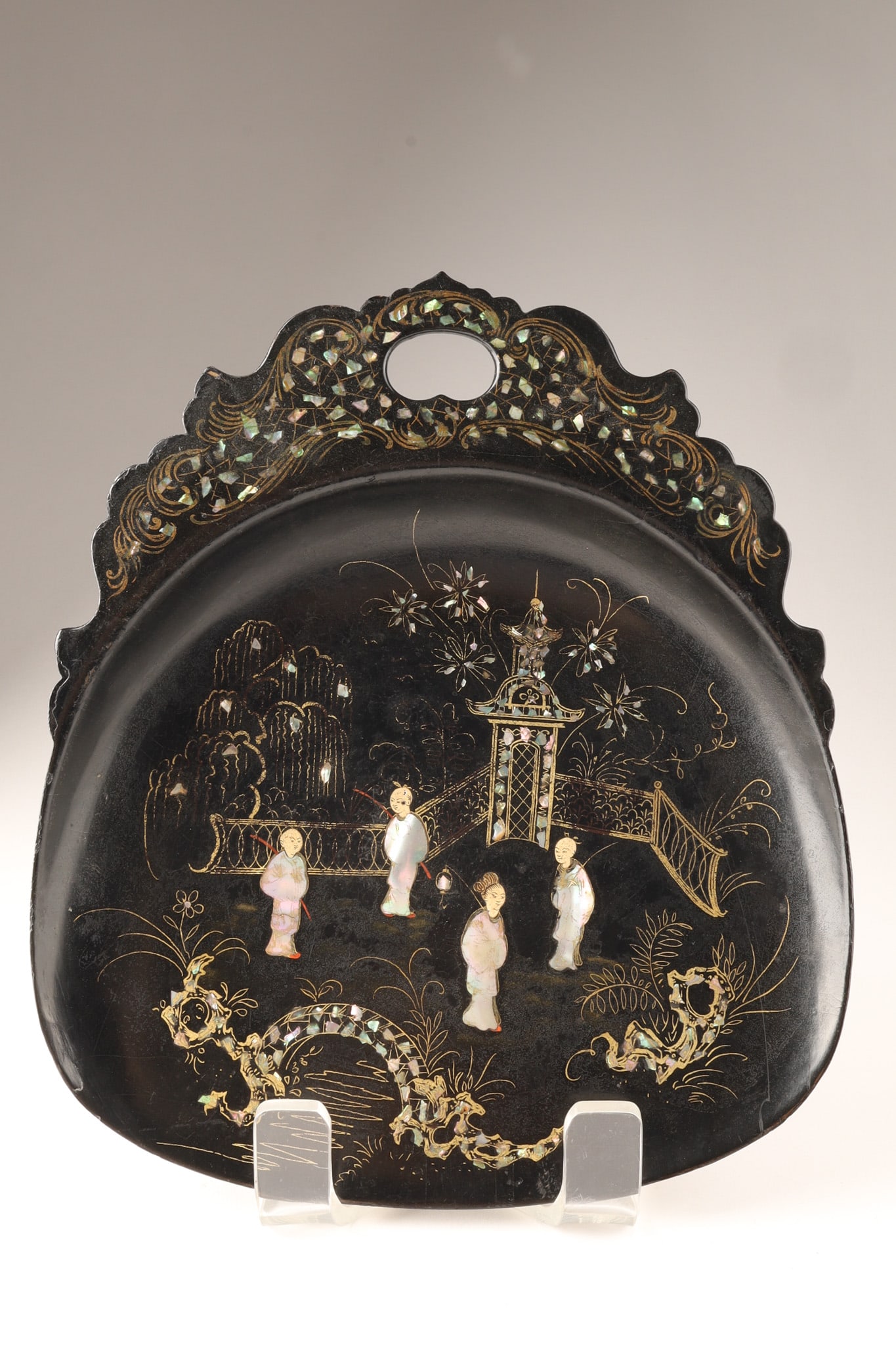 Victorian Lacquer Papier Mache Crumb Tray with Mother of Pearl, Chinoiserie (1 of 8)