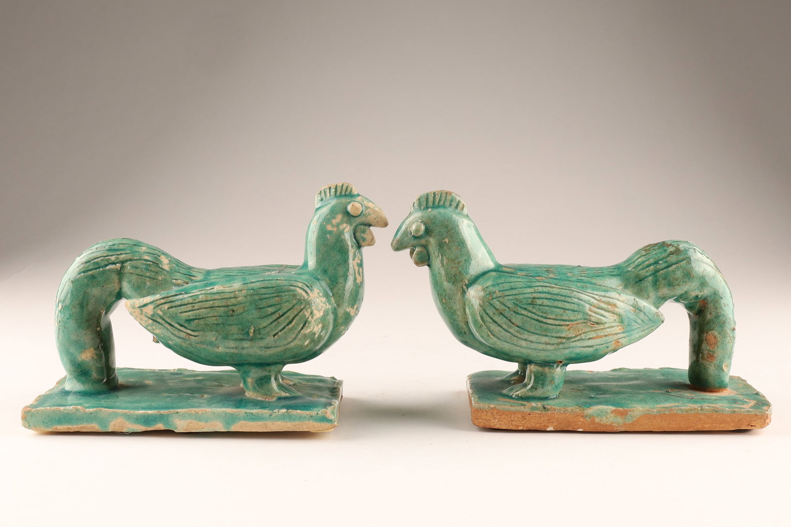 Pair Chinese Glazed Terracotta Roof Tiles Birds Roosters (1 of 7)