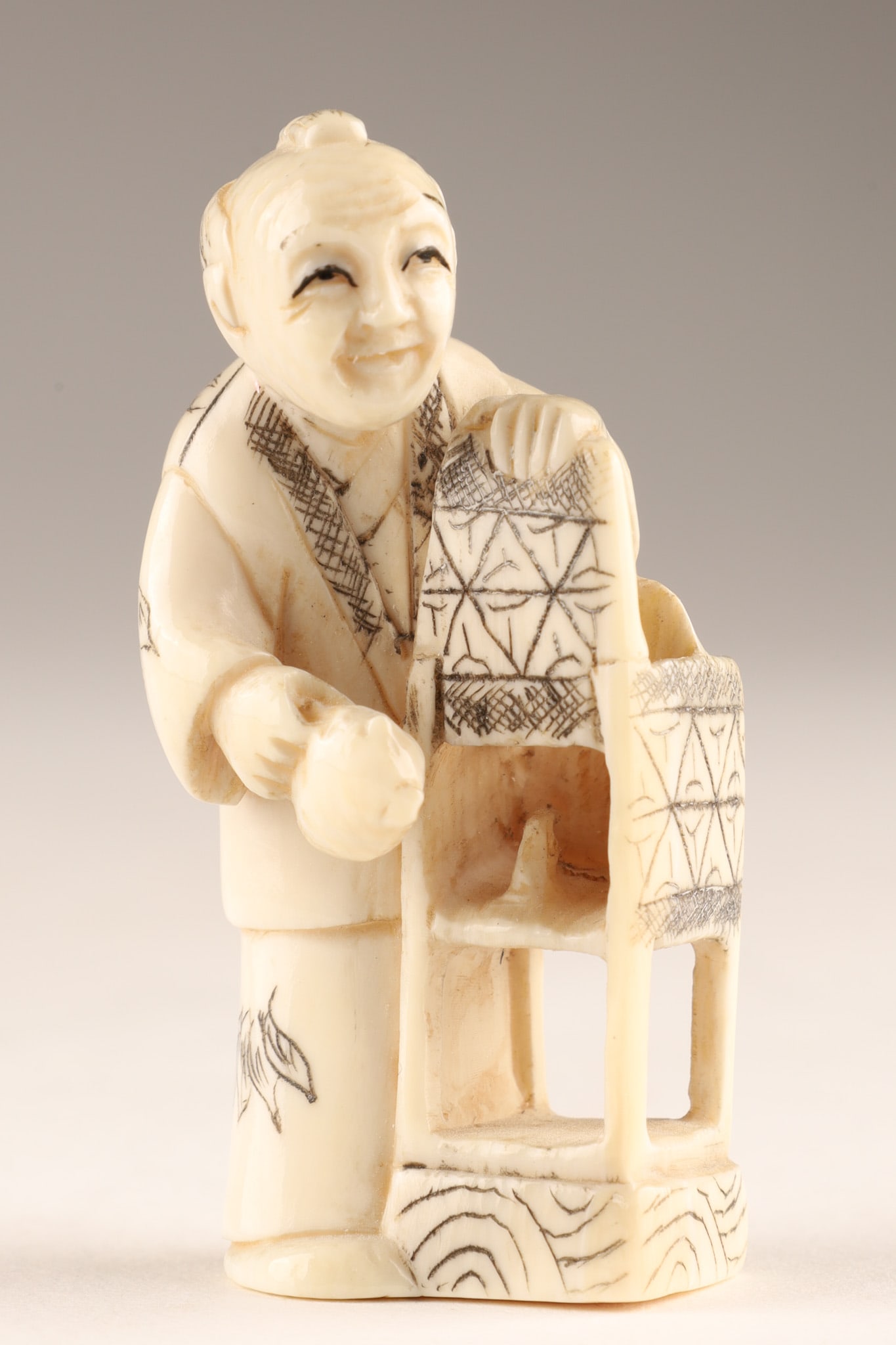Japanese Signed Carved Netsuke of a Smiling Man (1 of 7)