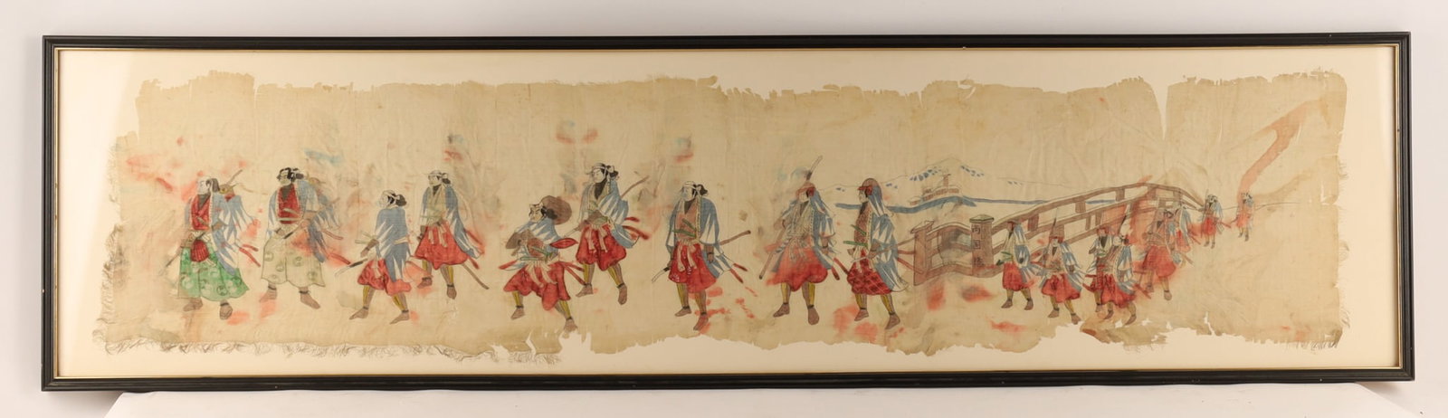 Antique Japanese Ink on Silk Fragment Feudal or Samurai Procession (1 of 8)