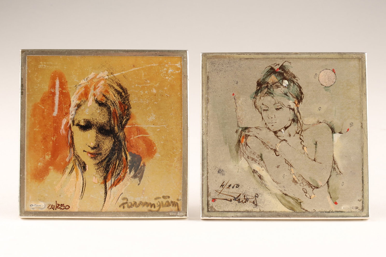 Pair Italian .999 Silver Limited Edition Portrait Plaques, One Signed Parmigiani (1 of 11)