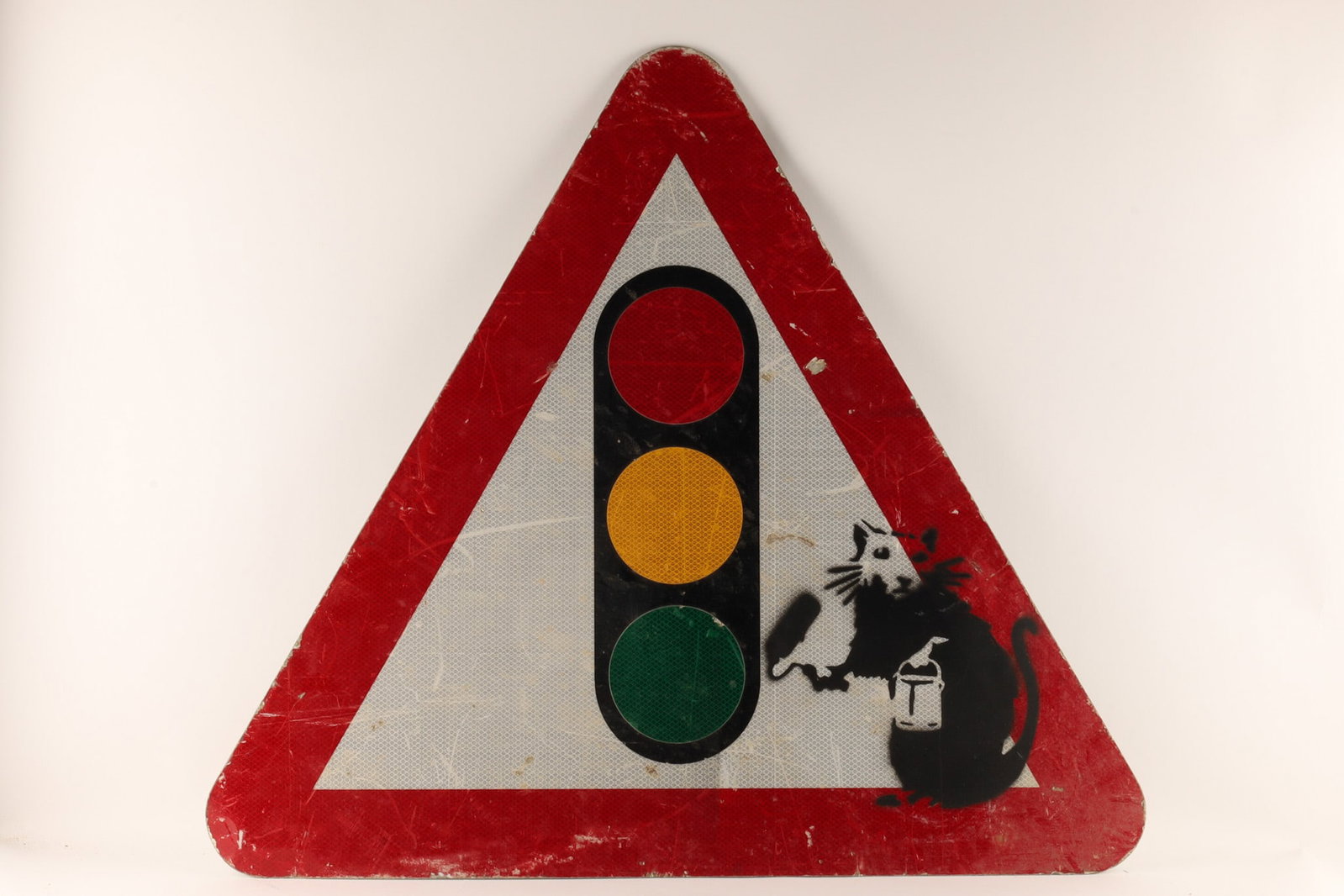 Banksy (British, b. 1974) manner of Untitled (Painter Rat on Road Sign) Circa 2014: Banksy (British, b. 1974 ) Manner of, Documented Belfast Painter Rat Spray Paint Street Sign, c. 2014. Spray paint on a Northern Irish metal road sign, the reverse bearing the manufacturer's label for