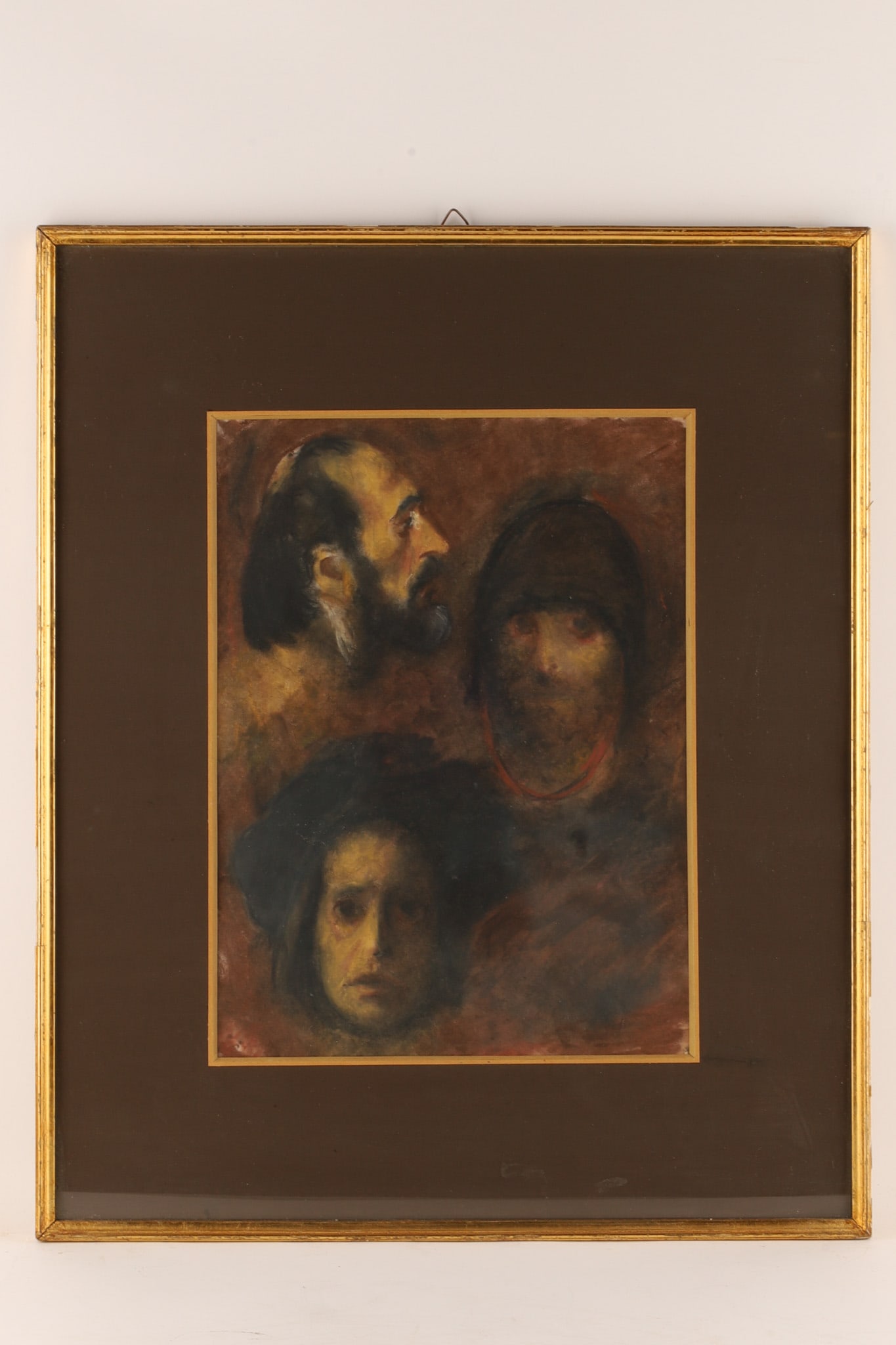 Corneliu Antonescu (Romanian, b. 1944) Mixed Media, Three Portraits Study: Corneliu Antonescu (Romanian, b. 1944) Mixed Media, Study of Three Portraits, signed lower right, dated 83 stamped on reverse. Image measures 14.5 inches H x 10.5 W within matting, frame measures 22.5