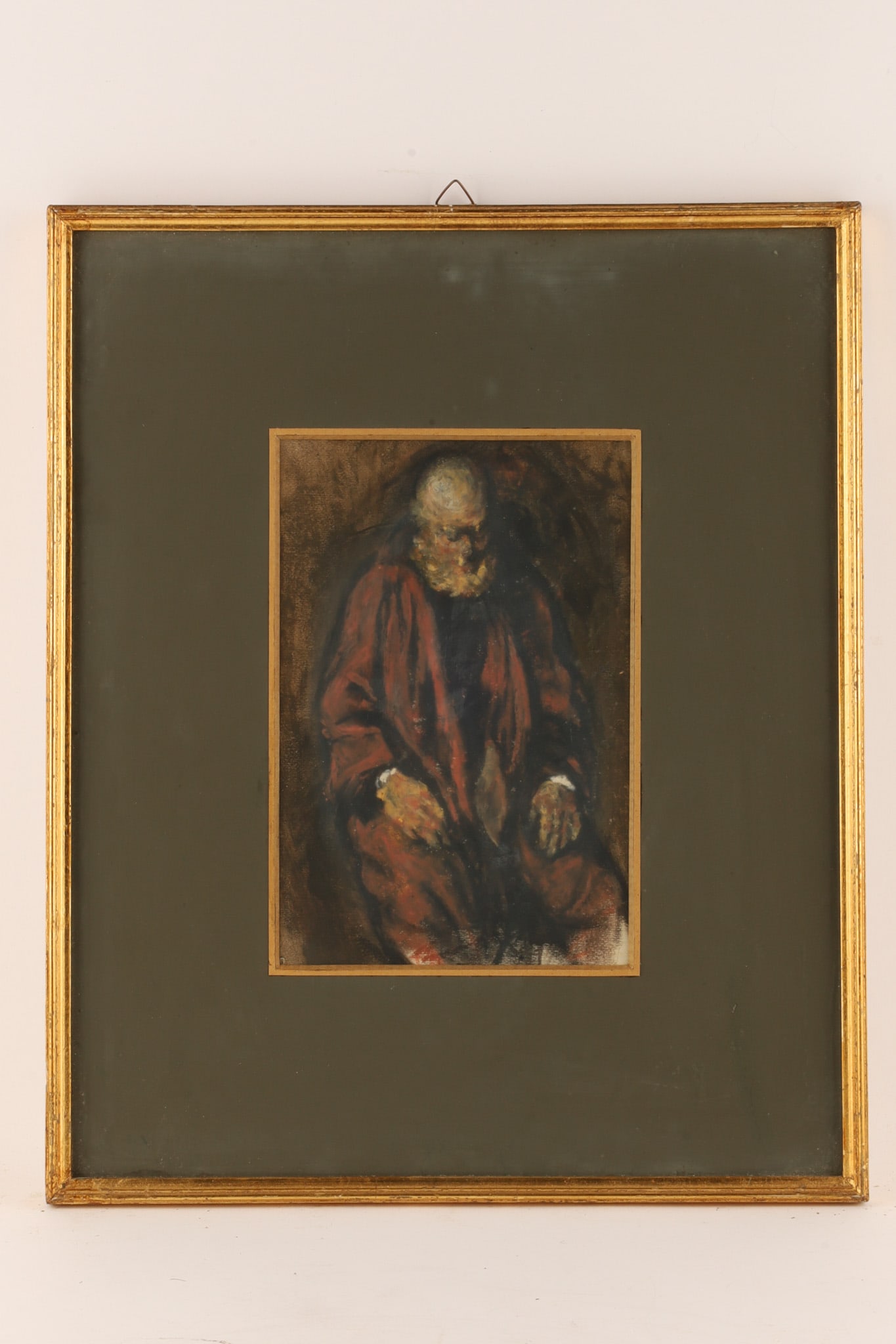 Corneliu Antonescu (Romanian, b. 1944) Oil on Cardboard Seated Figure: Corneliu Antonescu (Romanian, b. 1944) Mixed Media / Oil on Cardboard of a Seated Figure. Apparently unsigned, stamped on reverse. Framed behind glass, glass has some residue on the interior. Image me