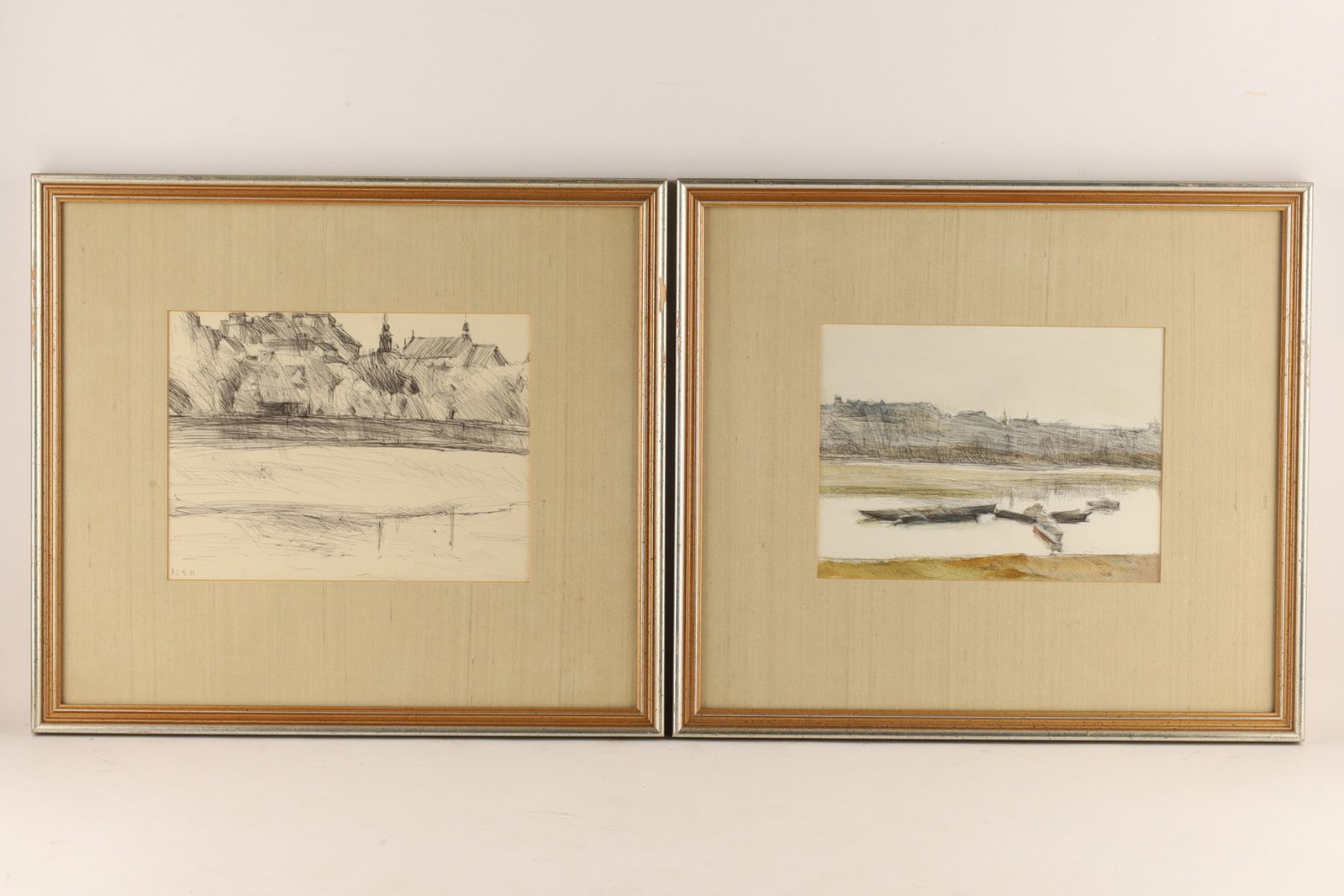 Two Polish Pen and Watercolour Paintings Vistula River Warsaw (1 of 7)