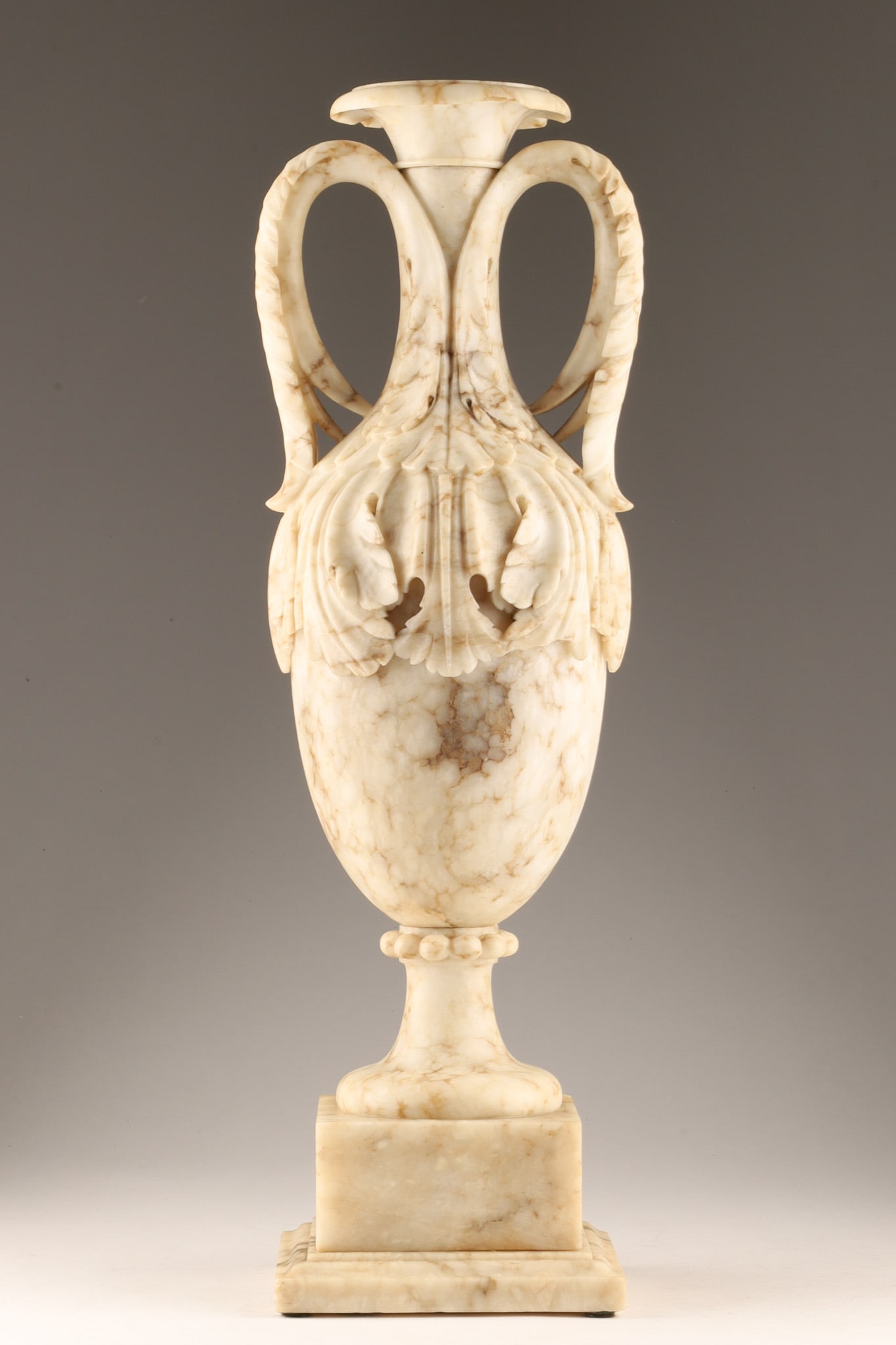 19th C Alabaster Two Part Urn with Acanthus Leaves Motif (1 of 12)
