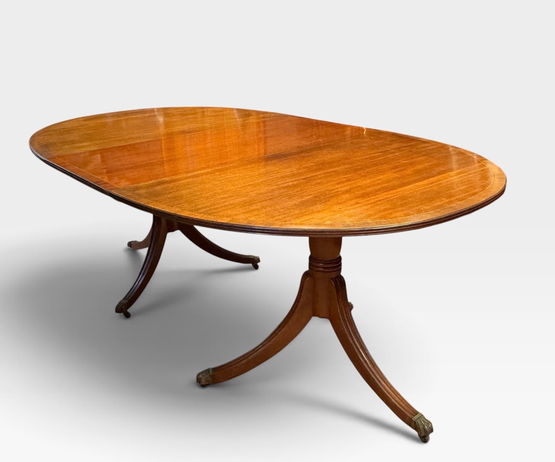 Antique Regency Style Mahogany Twin Pillar / Pedestal Dining Table (1 of 7)