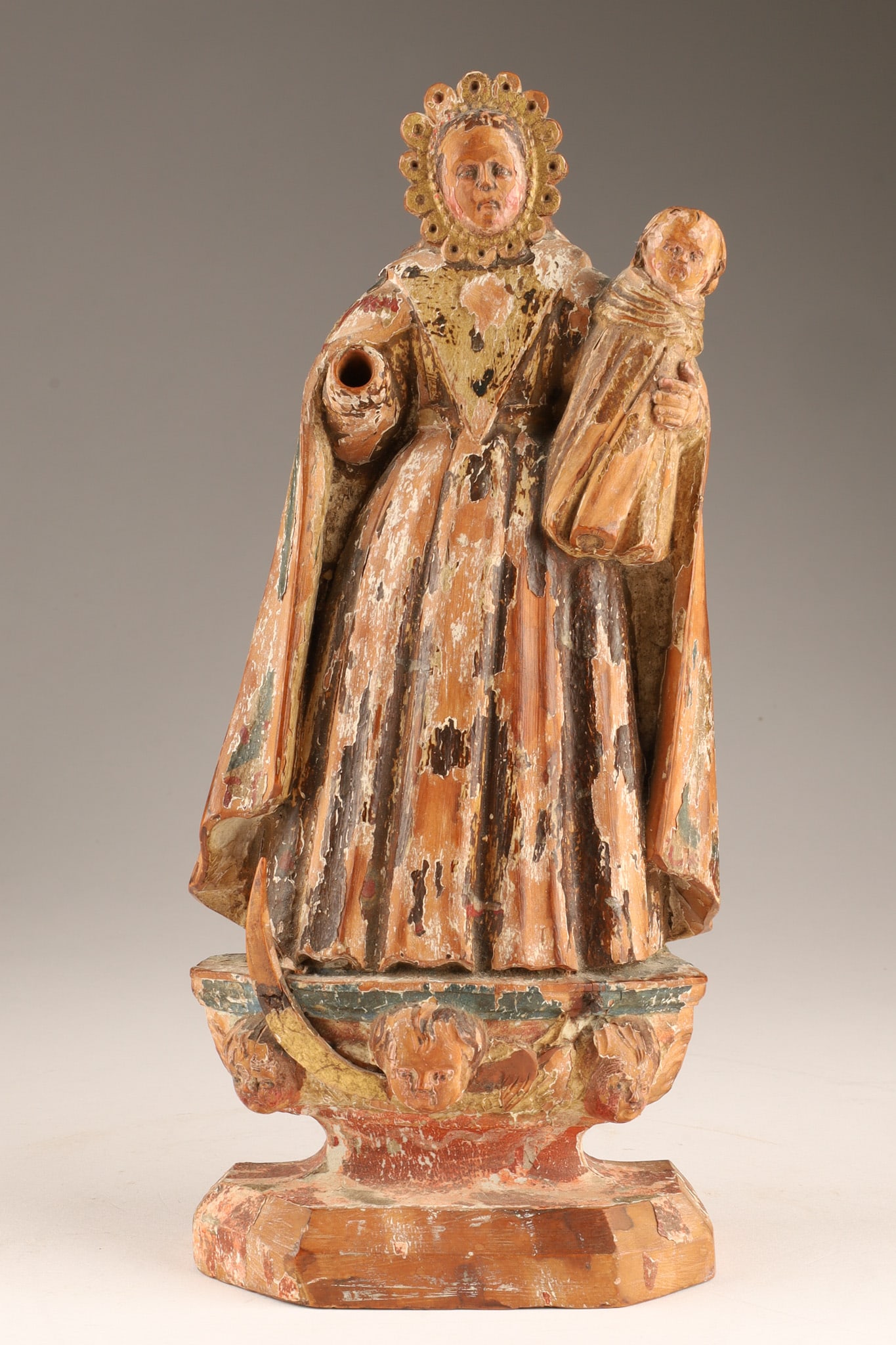 18th C Spanish Carved Wood Religious Mother and Child Santos Statue (1 of 9)