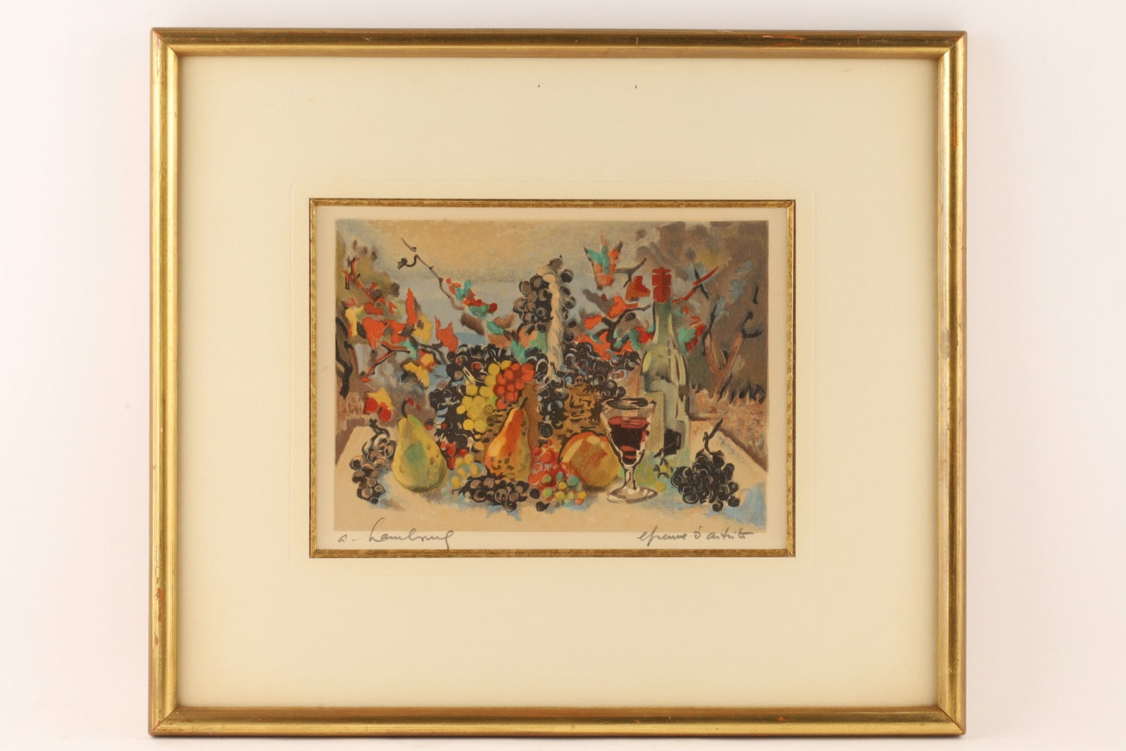 Andre Hambourg (French, 1909-1999) MCM Colour Lithograph Still Life with Fruit and Flowers (1 of 7)