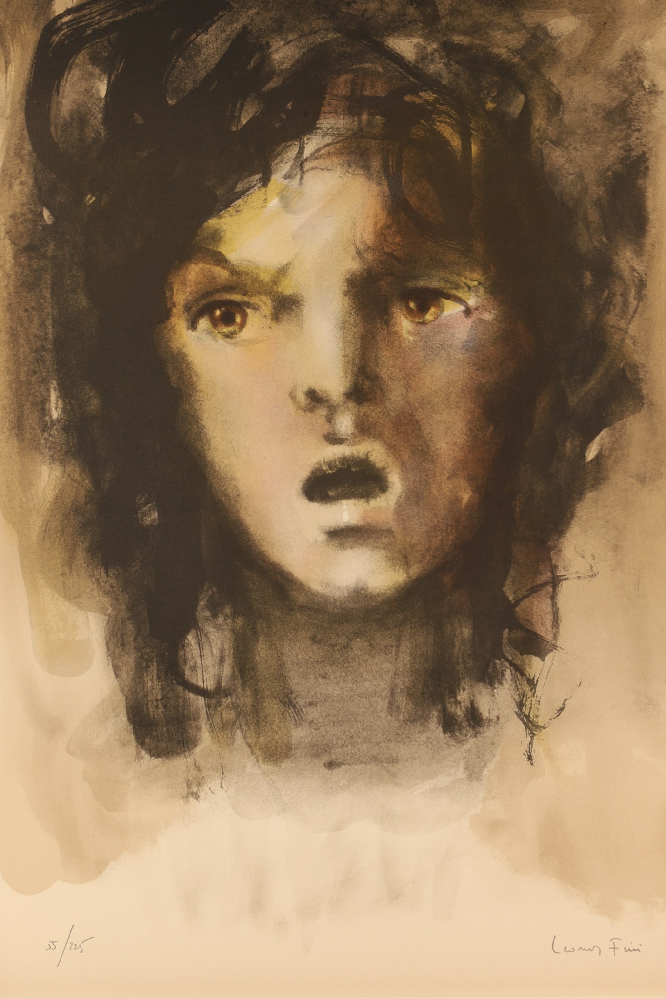 Leonor Fini (Argentine-Italian, 1907-1996), Colour Lithograph La Memoire Offensee: Colour lithograph titled La memoire offensee (Memory Offended) by surrealist artist Leonor Fini, created around 1974 as a part of Visages pour Delie, a suite of lithographs accompanying poems by Mauri