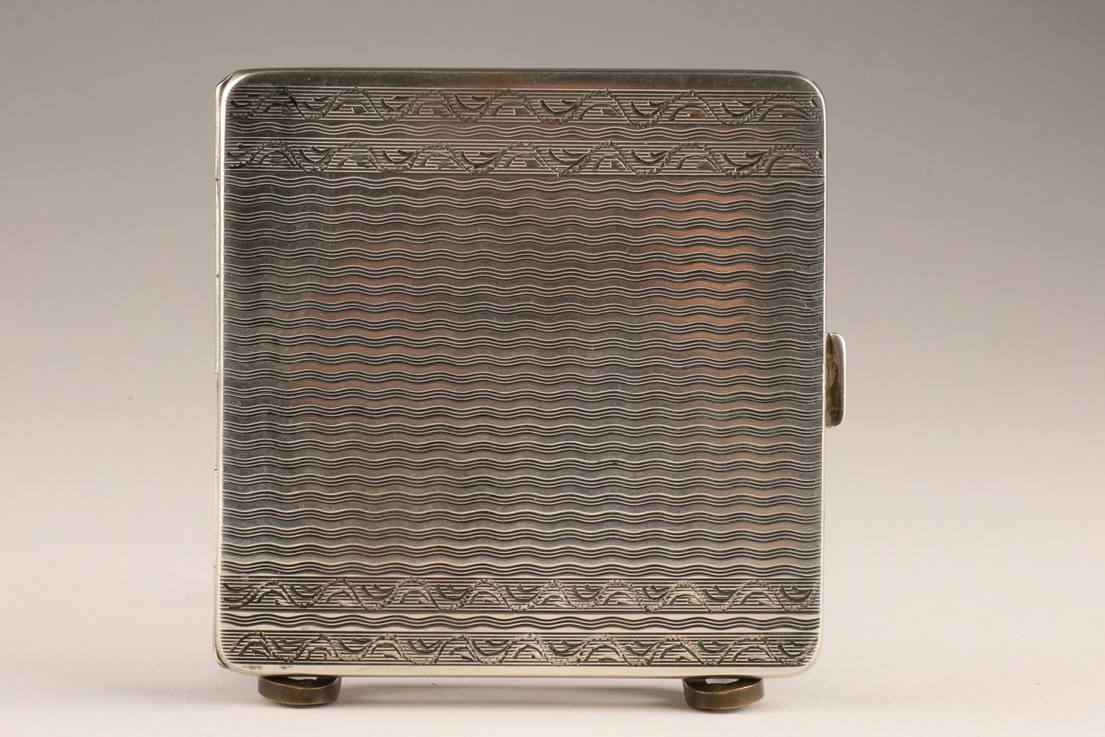 Antique Poland 800 Silver Pocket Case, Hallmarked: An antique Polish 800 silver pocket card case featuring a highly detailed, engine-turned machined wave body complemented by beautifully engraved scrolling borders along the top and bottom edges. The i