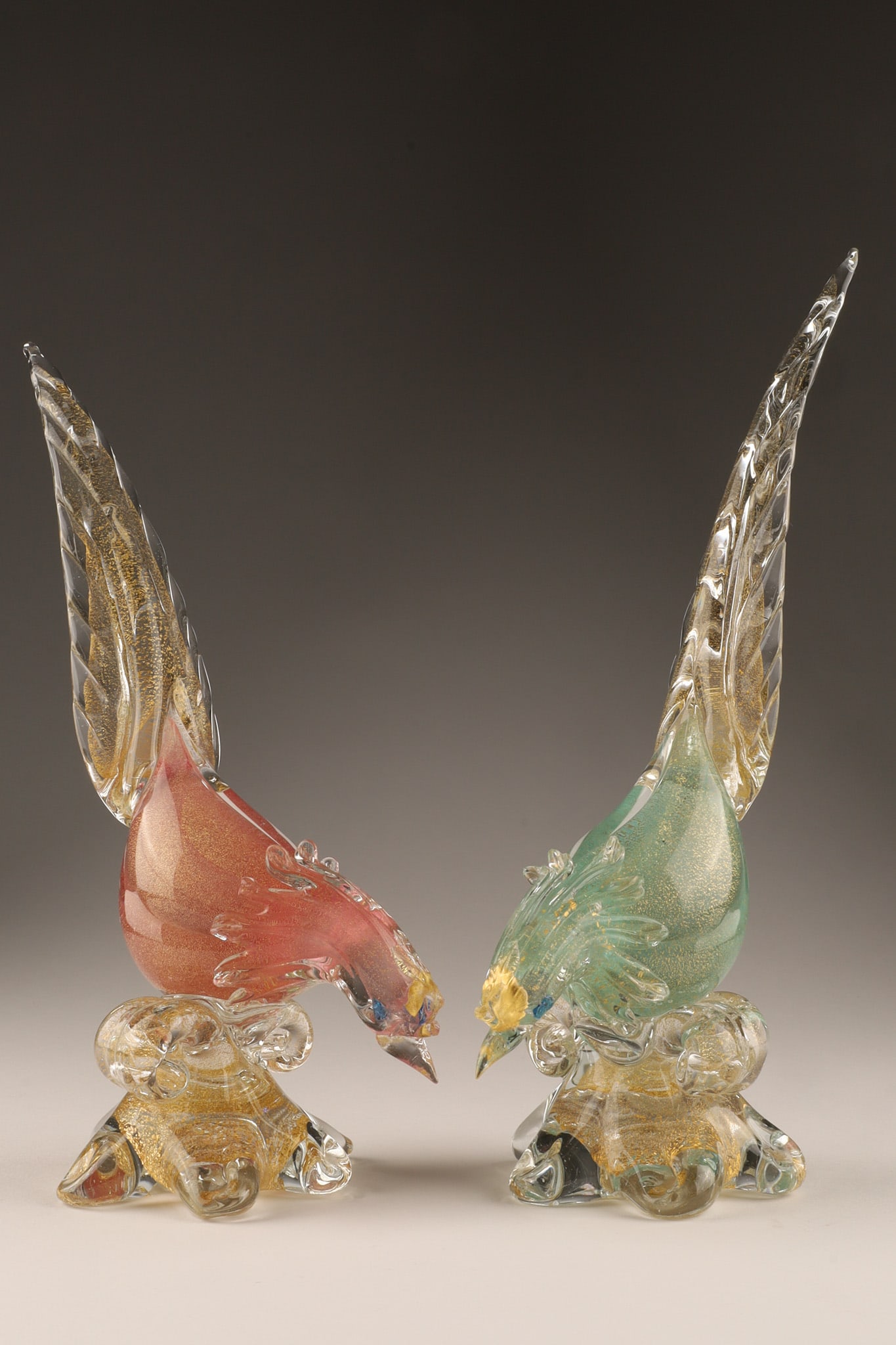 Pair of Barovier and Toso Murano Sommerso Aventurine Art Glass Birds, 10 Inches (1 of 12)