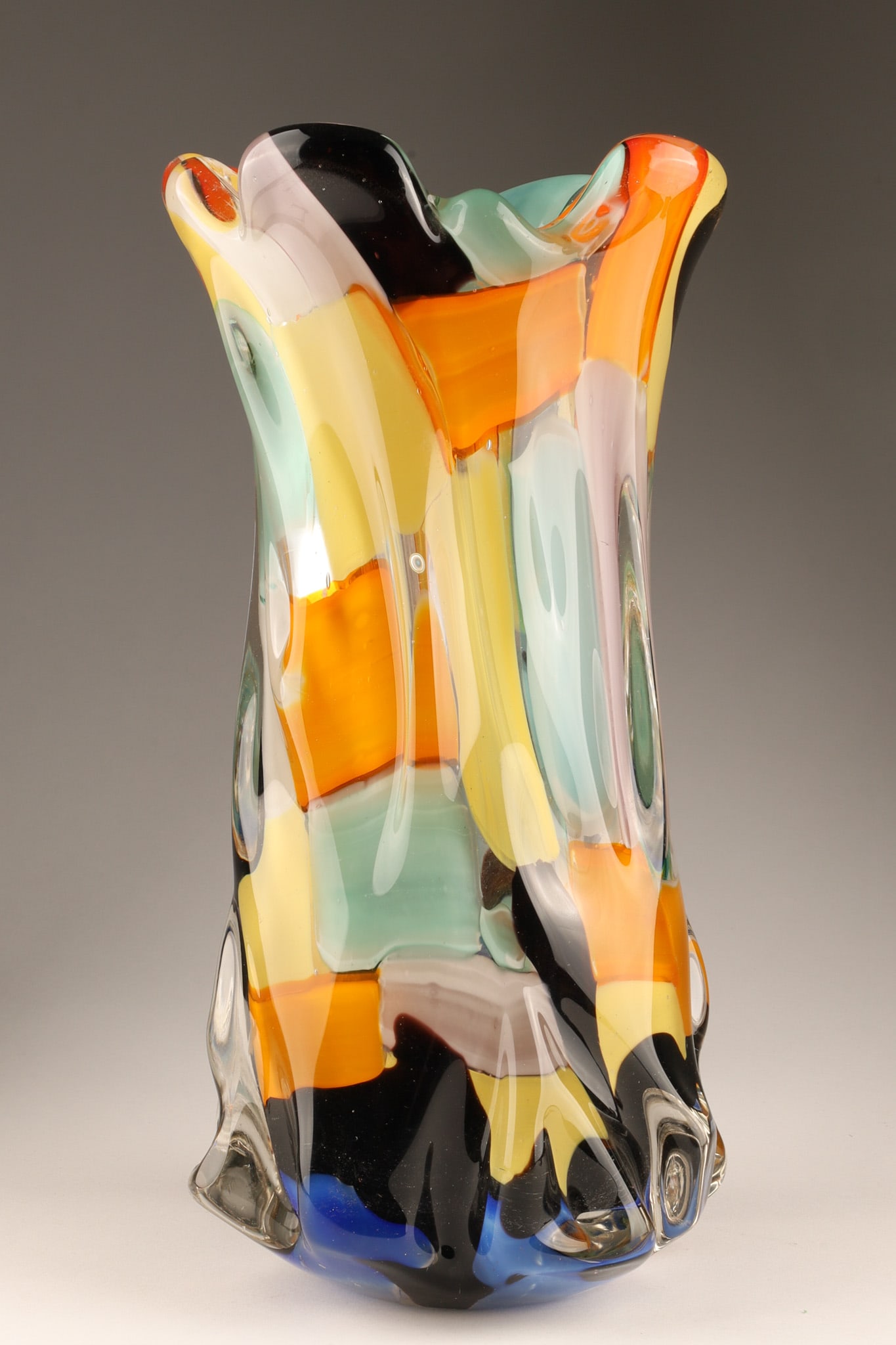Mid Century Art Glass Italian Murano Colour Block Vase, Possibly AVeM (1 of 10)