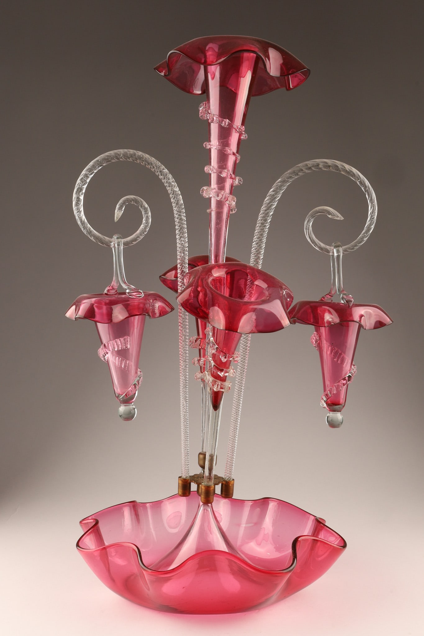 Antique Victorian Cranberry Glass Epergne Centrepiece (1 of 8)