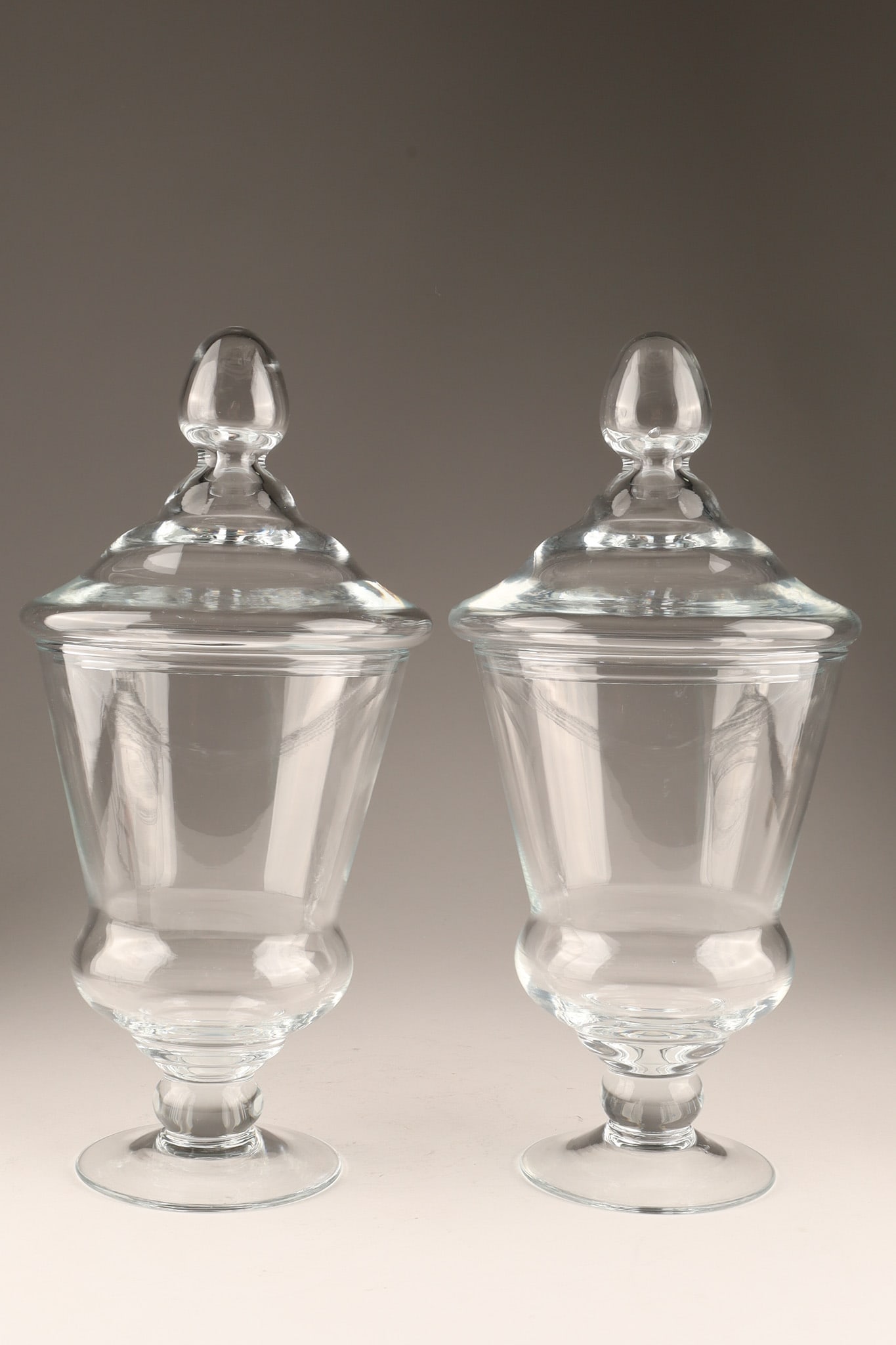 Pair of Clear Glass Footed Apothecary Jars with Lids (1 of 5)