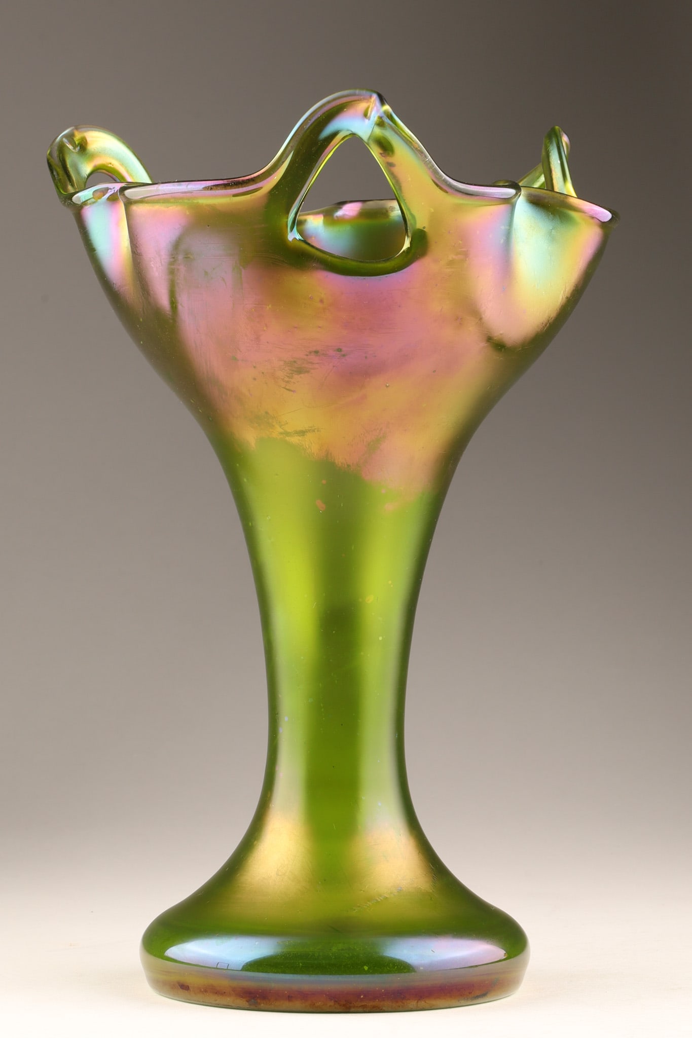 Bohemian Loetz Iridescent Freeform Green Art Glass Vase (1 of 7)