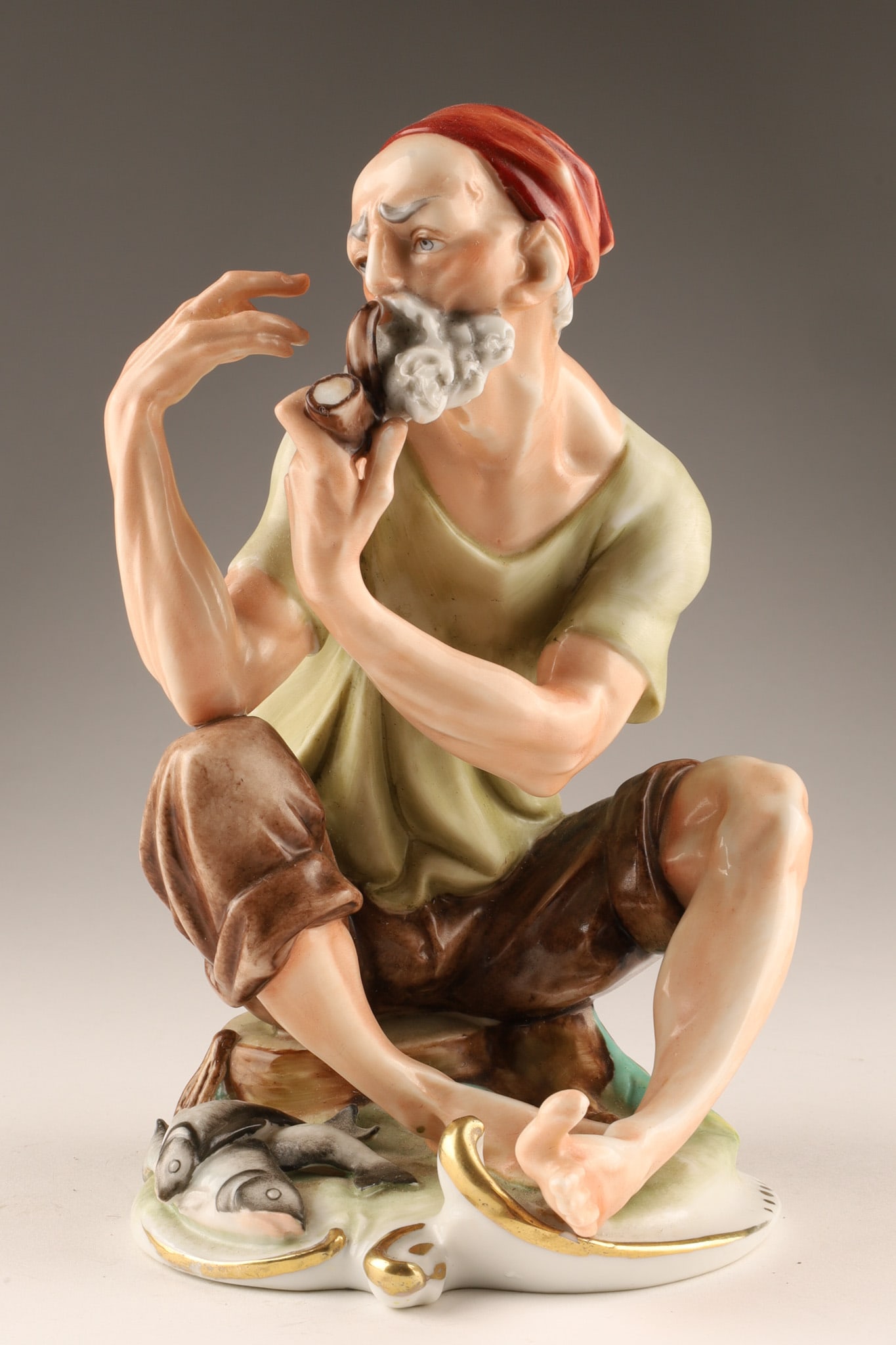 Lipper and Mann Porcelain Bisque Old Fisherman Smoking Pipe Figurine (1 of 8)