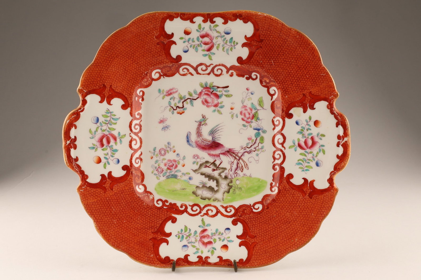 Minton English Bone China Pink Cockatrice Two-Handled Cake Plate (1 of 8)