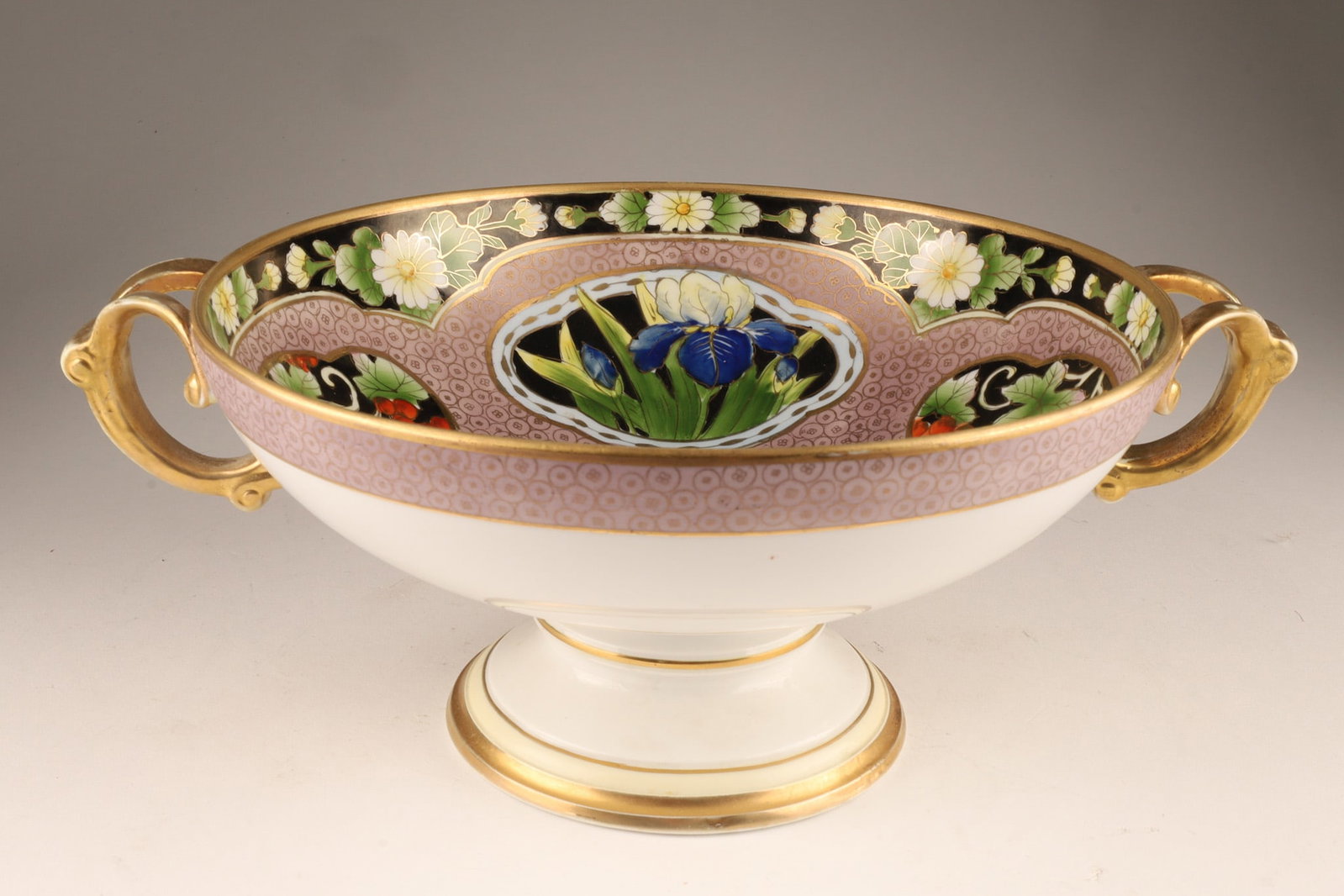 Antique Hand Painted Porcelain Centrepiece Bowl Flowers and Berries (1 of 6)