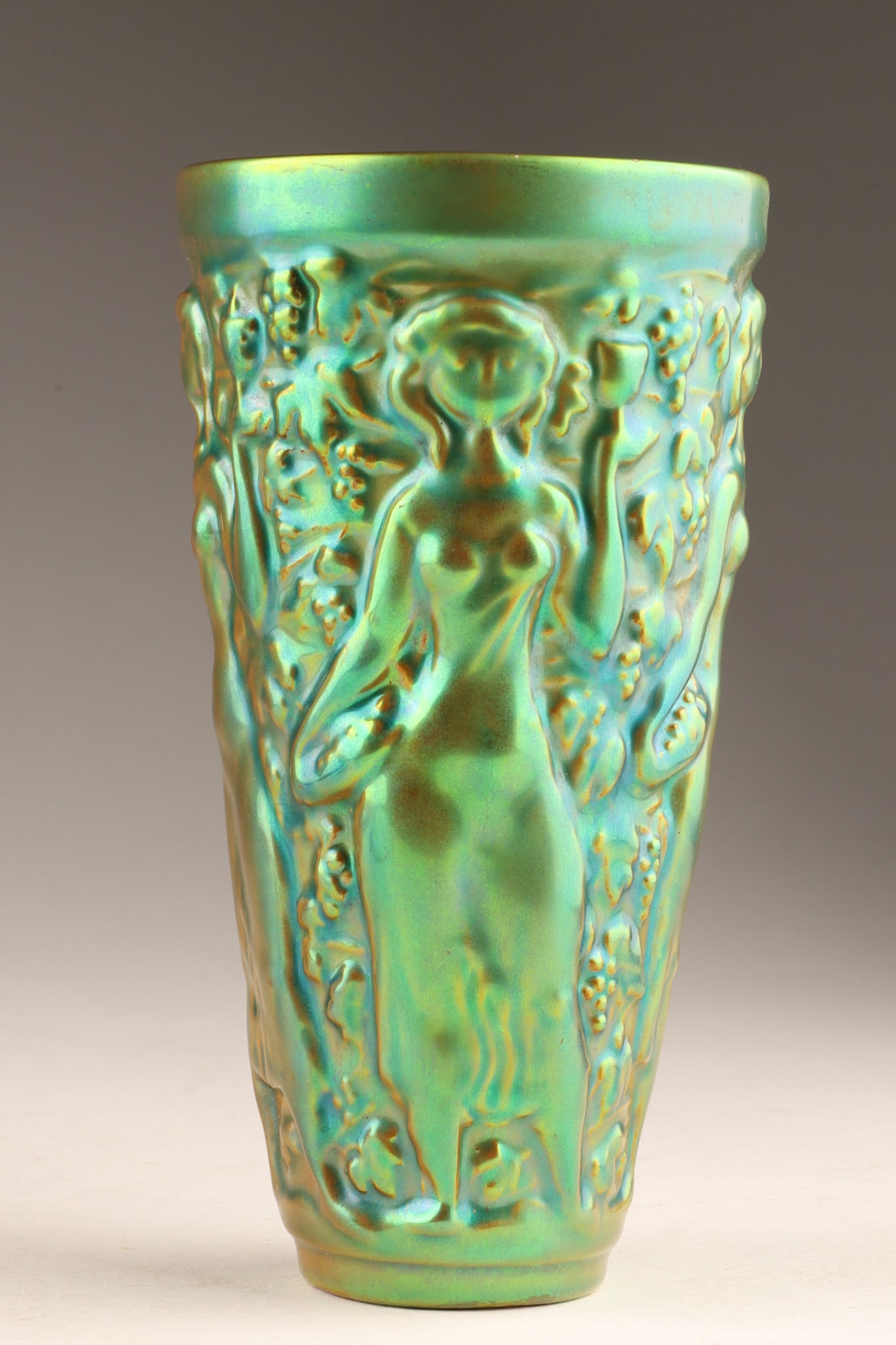 Zsolnay Eosin Green Art Nouveau Vase, Women Picking Grapes (1 of 8)