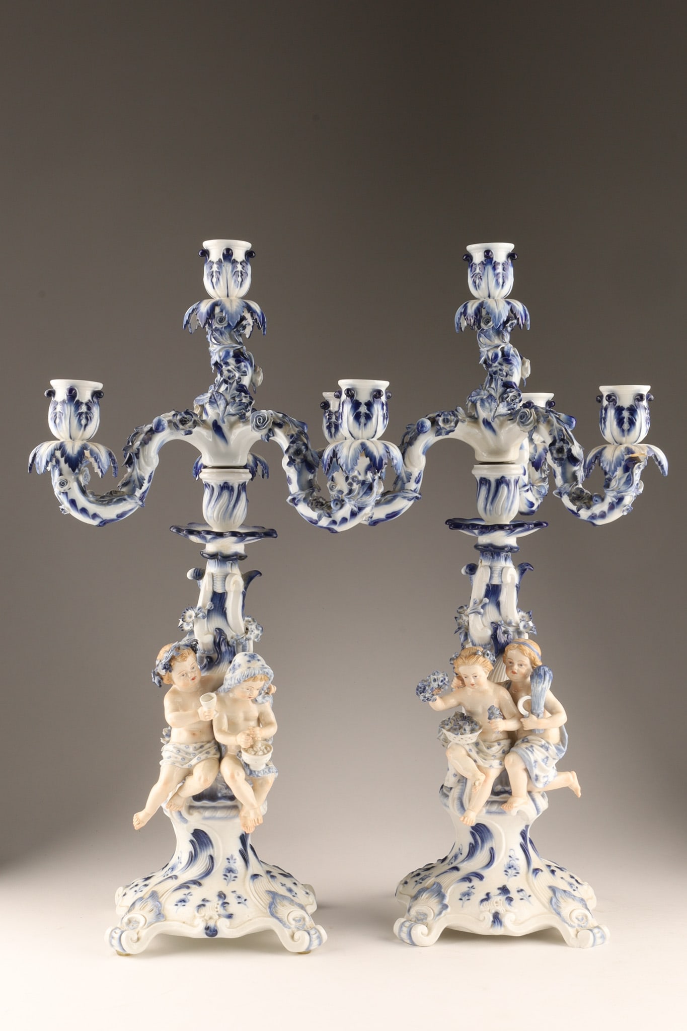 Pair 19th Century Meissen Porcelain Candelabras, Cherubs (1 of 18)