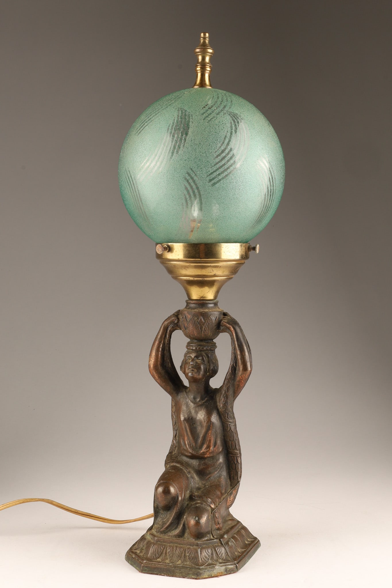 Antique Spelter Egyptian Revial Art Deco Kneeling Woman Lamp (1 of 7)