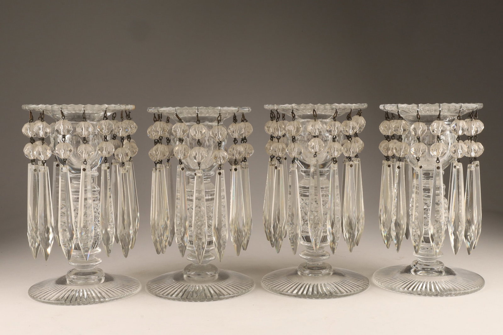 Set Four Victorian / Georgian Prism Lustres Candleholders (1 of 7)