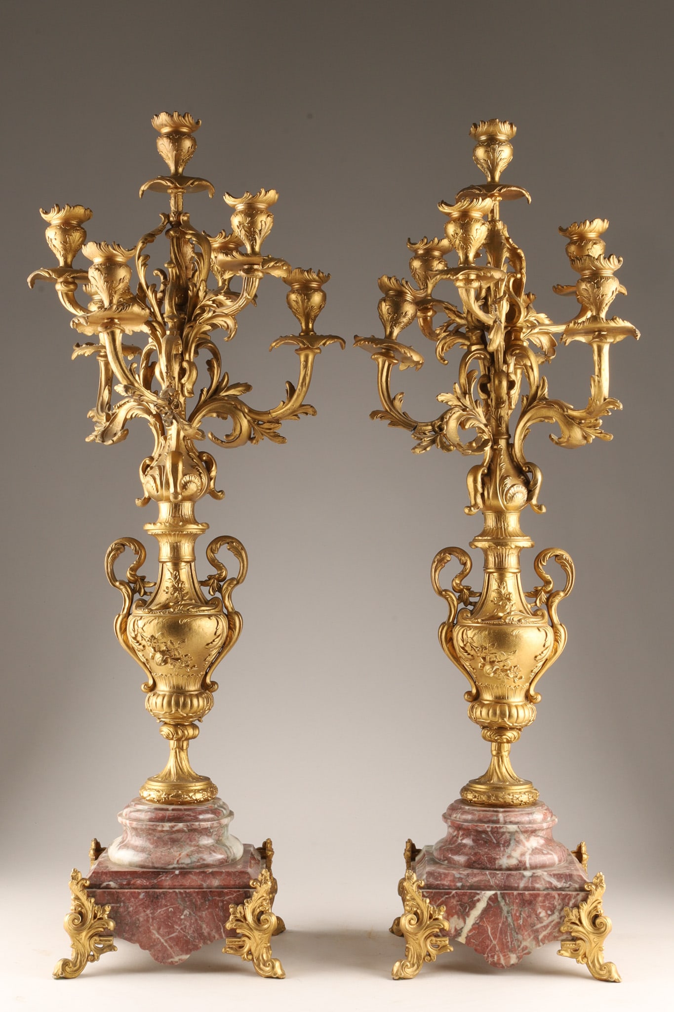 Pair of French Neoclassical Style Gilt-Bronze and Marble Candelabras (1 of 9)