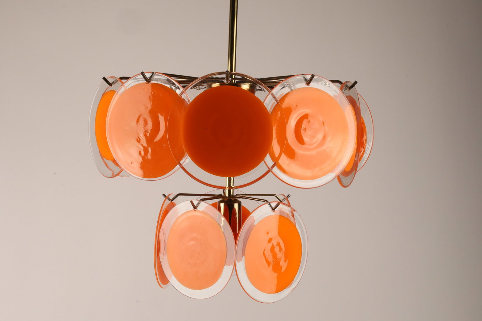 1970s MCM Murano Gino Vistosi Orange Art Glass Disc Chandelier (1 of 5)