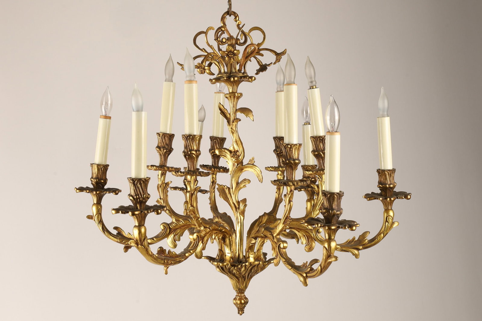 Ornate French Rococo-Revival Multi-Light Gilt Brass Chandelier (1 of 9)