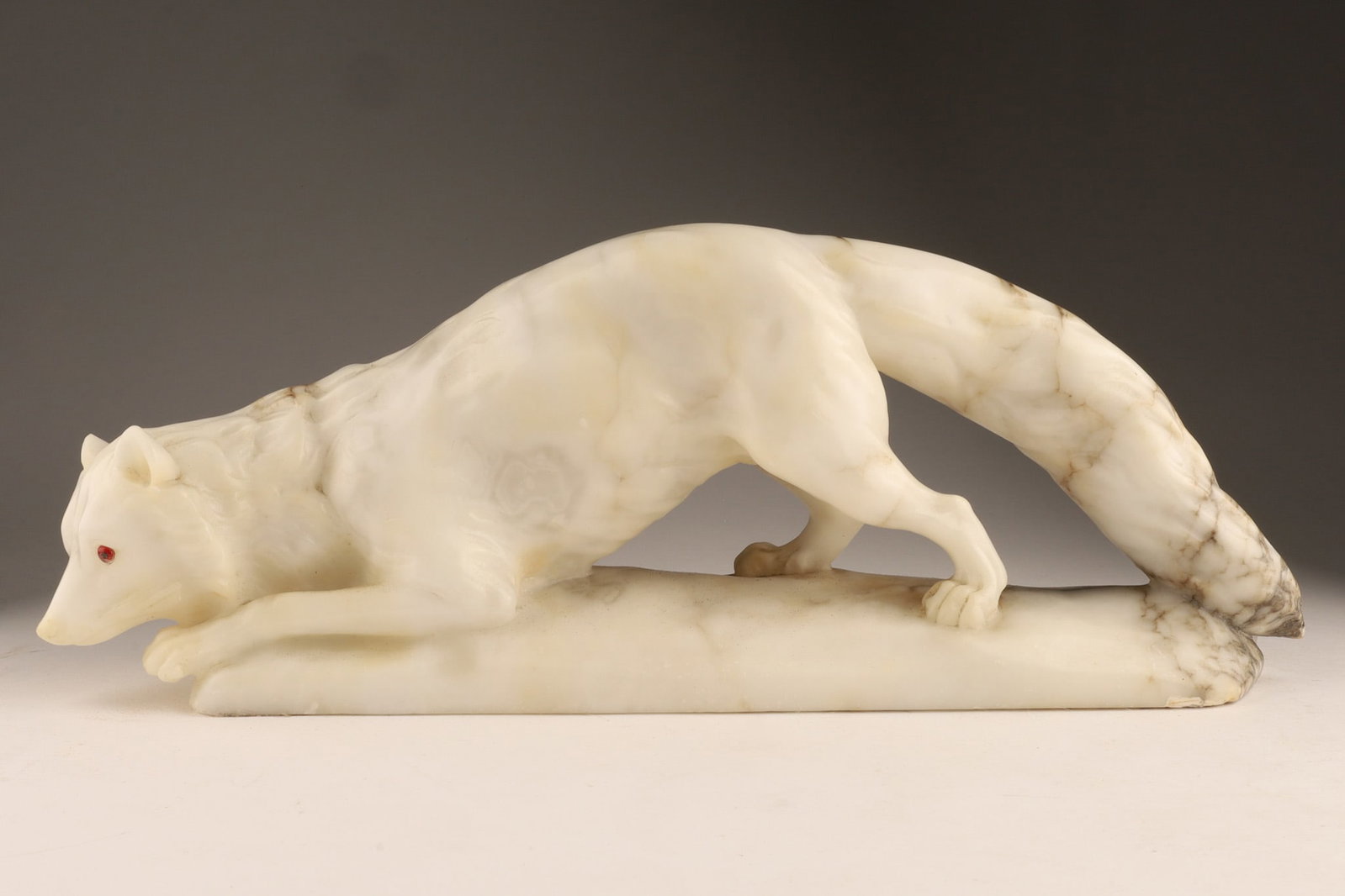 Art Deco Alabaster Prowling Fox Sculpture with Red Glass Eyes (1 of 8)