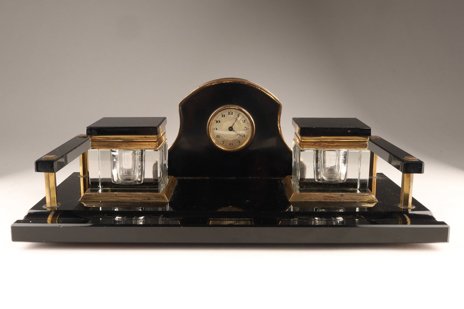 French Art Deco Black Glass Desk Set / Ink Stand (1 of 12)