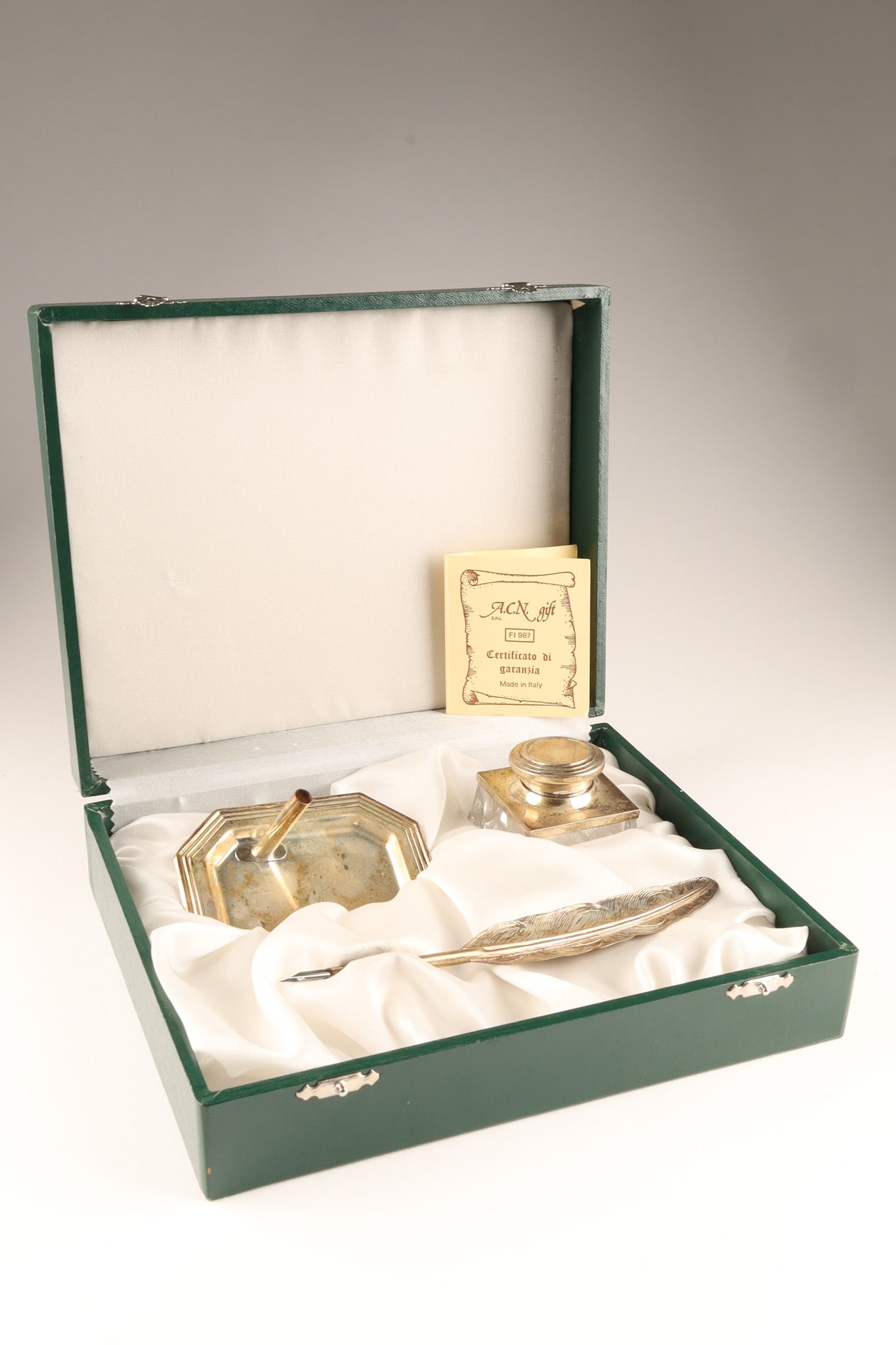 Italian Silver Writing Desk Set, Silver Feather Quill and Inkwell (1 of 7)