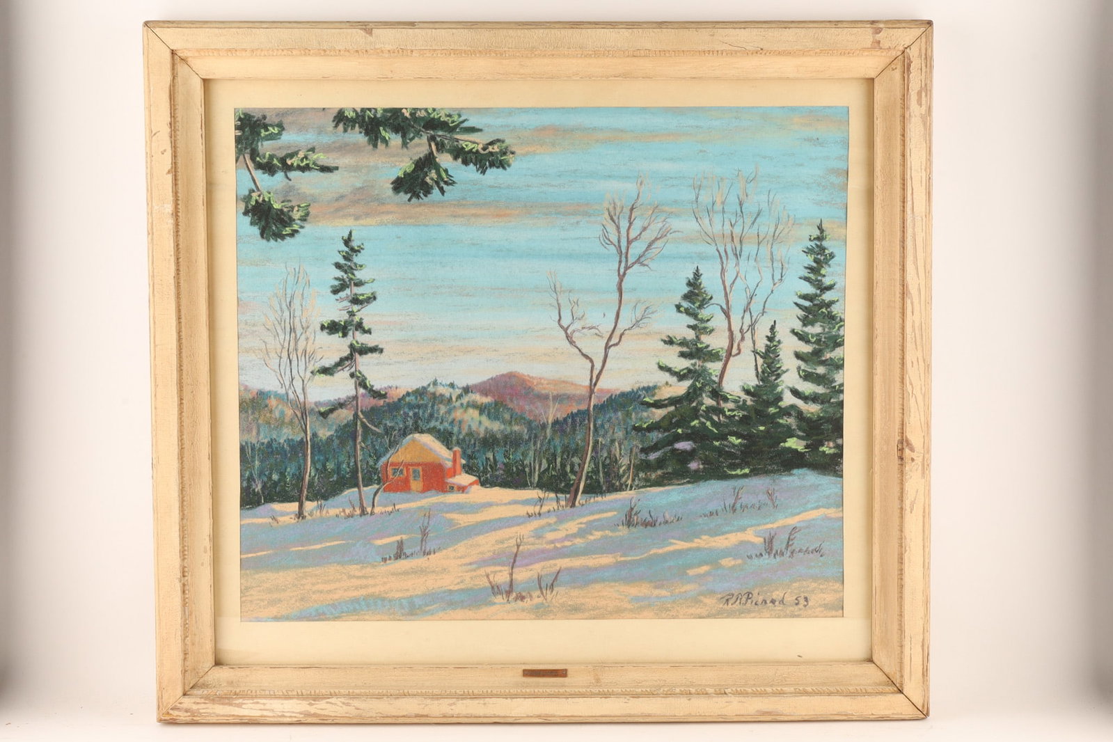 Raymond R. Picard (Canadian, 1925-2009) Winter Landscape with Red Cabin (1 of 5)