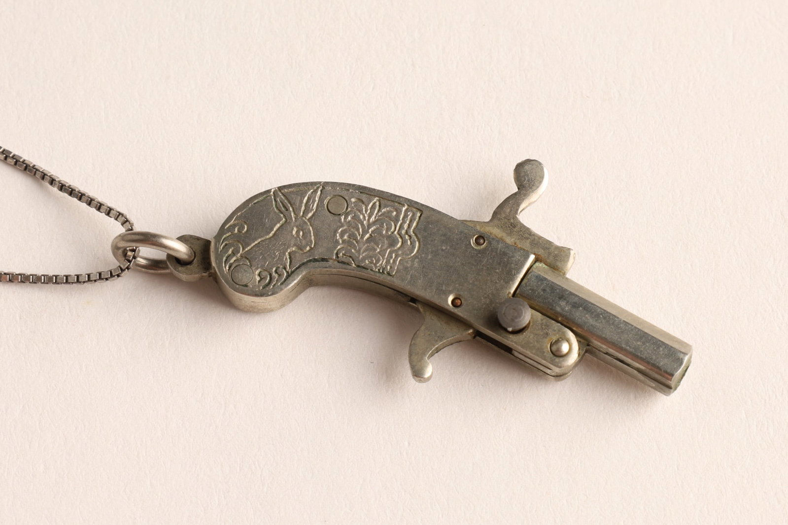 Early 20th C Austrian Miniature Working Pin Pistol on Silver Chain (1 of 6)