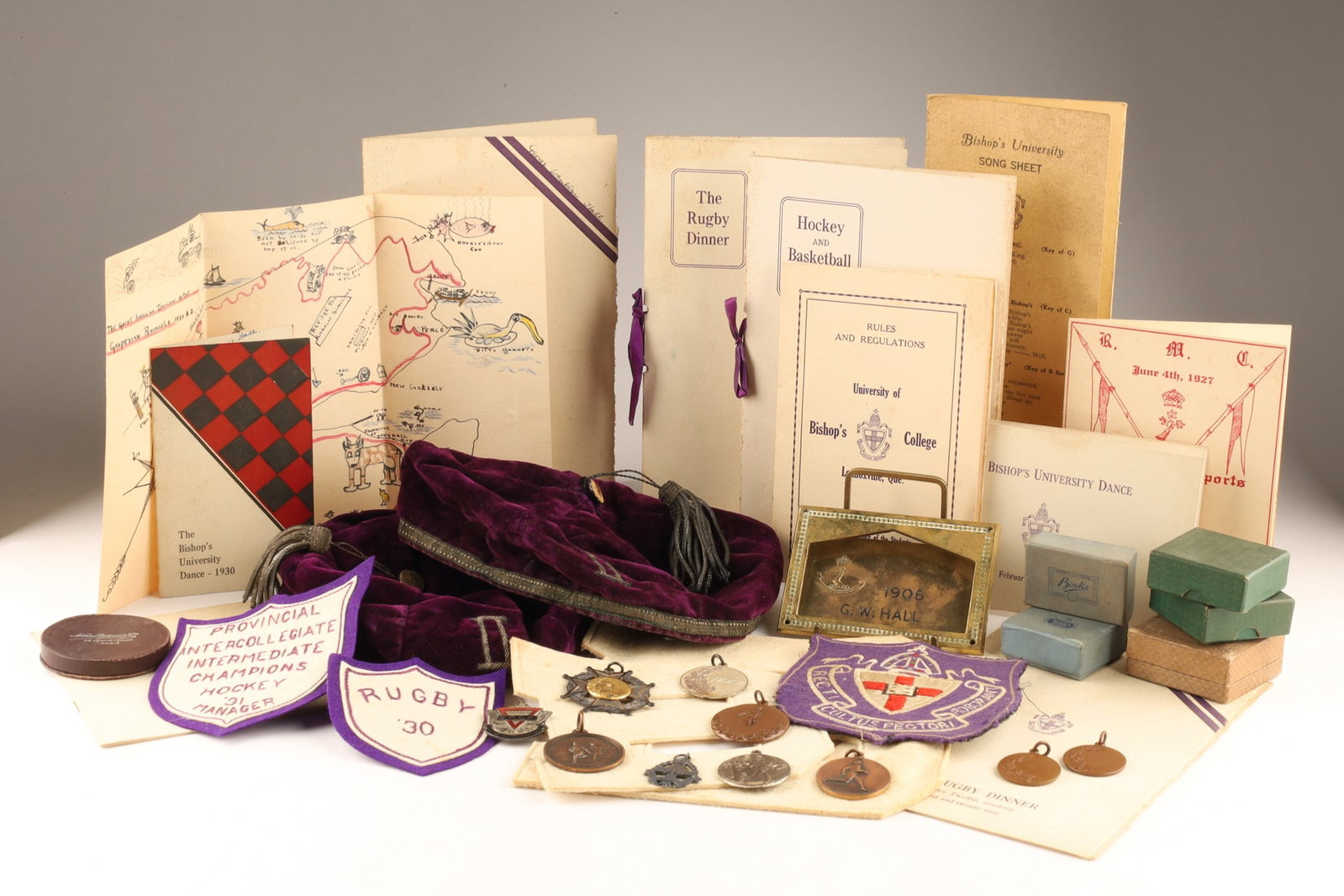 Bishops University Boxed Lot Sports Medals, Programs, Patches, Frat Caps and RMC 1920s-1930s (1 of 14)