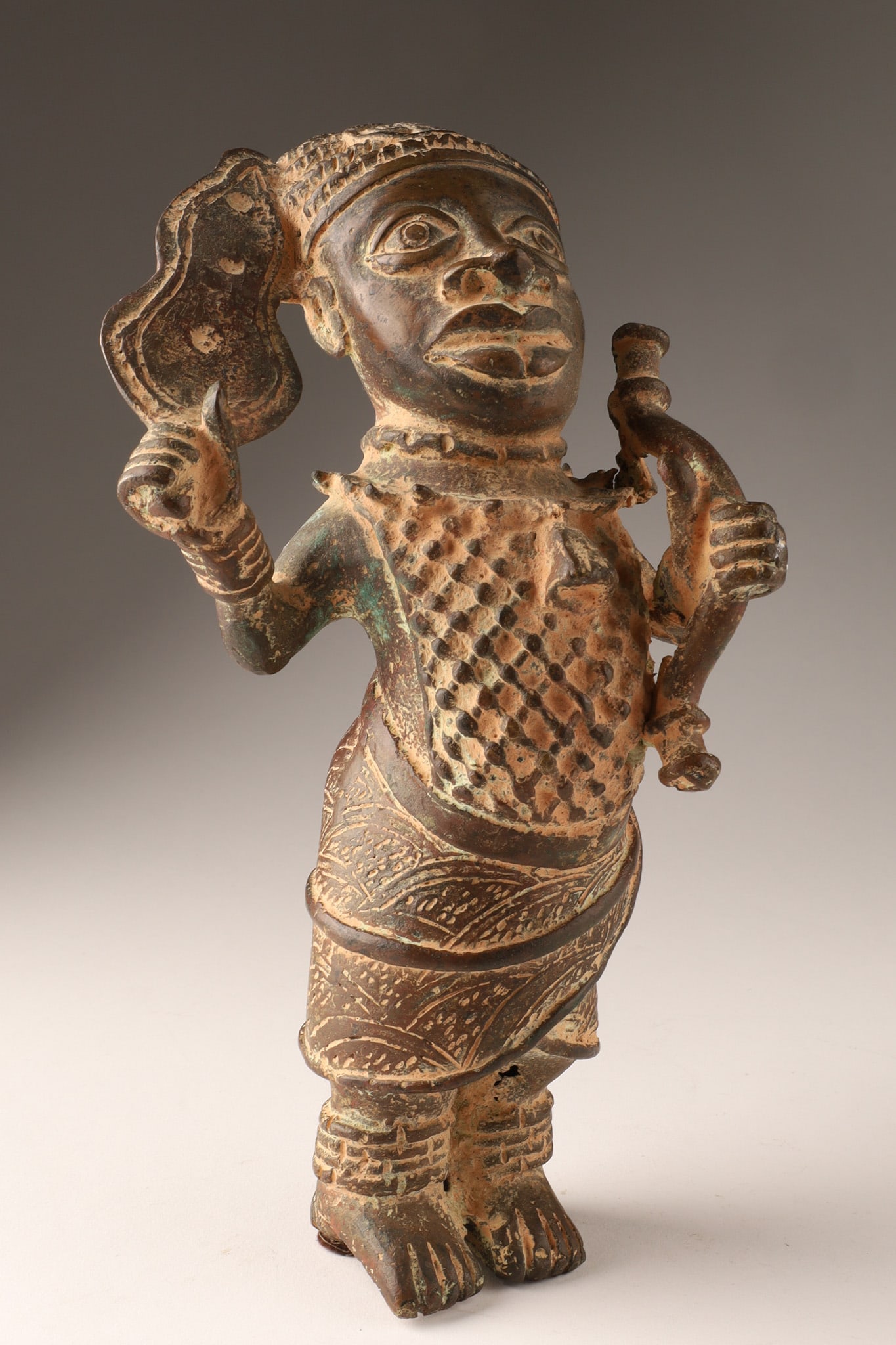 African Nigerian Cast Bronze Warrior Figure (1 of 9)