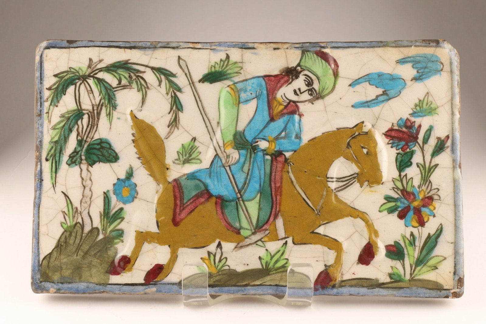 Antique Iznik Middle Eastern Qajar Polychrome Glazed Tile Polo Player (1 of 8)