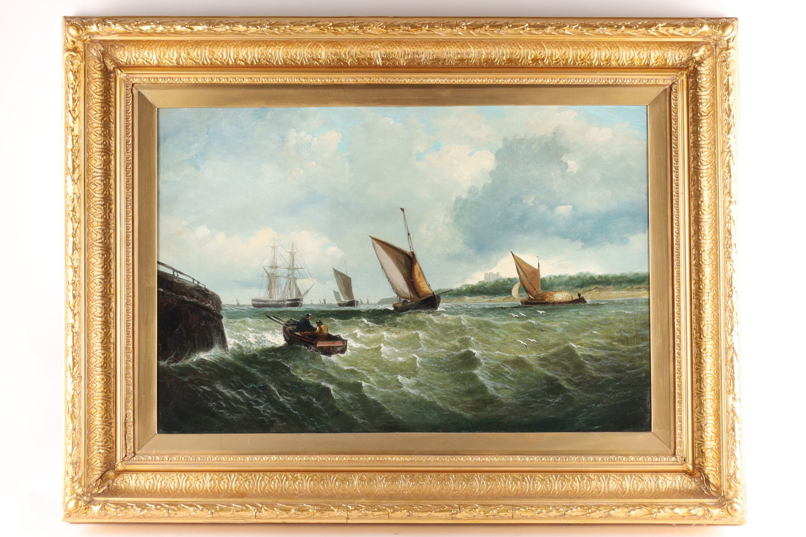 British School Maritime Seascape Oil Painting, Men in Boats (1 of 12)