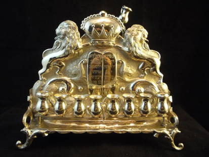 19th C. Sterling Silver Menorah: 19th C. Sterling Silver Menorah. 550 grams. 9.5"h x 10.5"w x 2.5"d